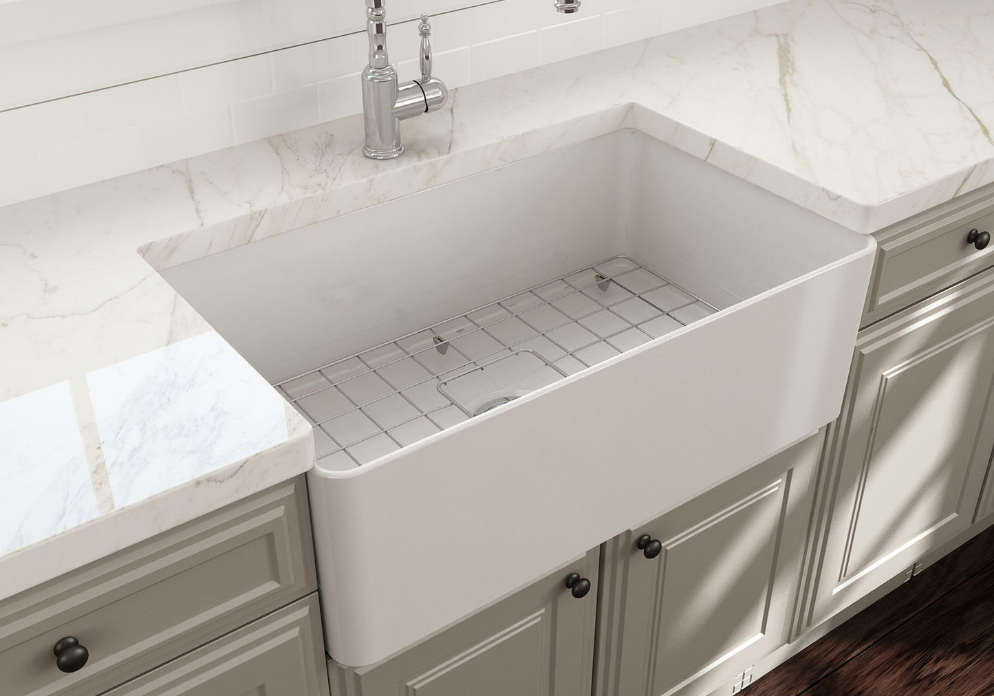Aderci Ultra-Slim Farmhouse Apron Front Fireclay 30" Kitchen Sink in White