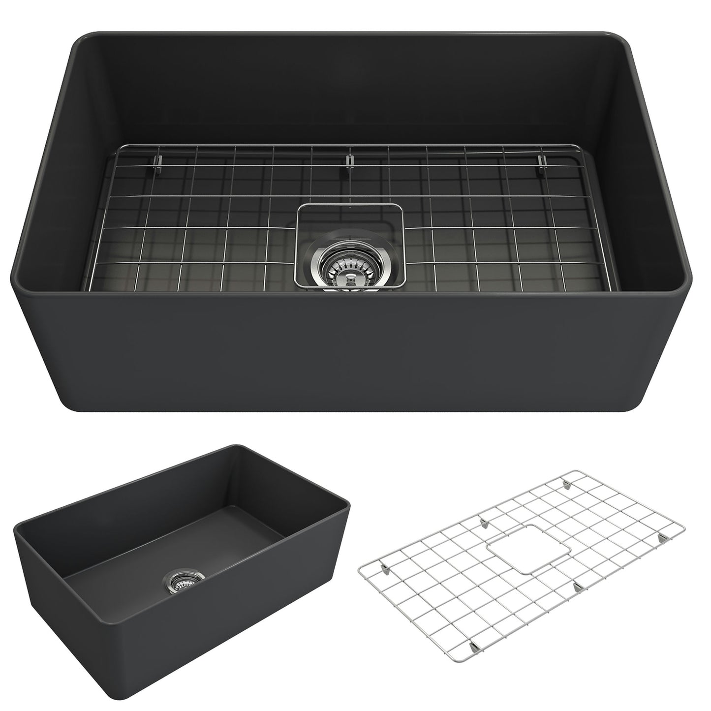 Aderci Ultra-Slim Farmhouse Apron Front Fireclay 30" Kitchen Sink in Dark Gray