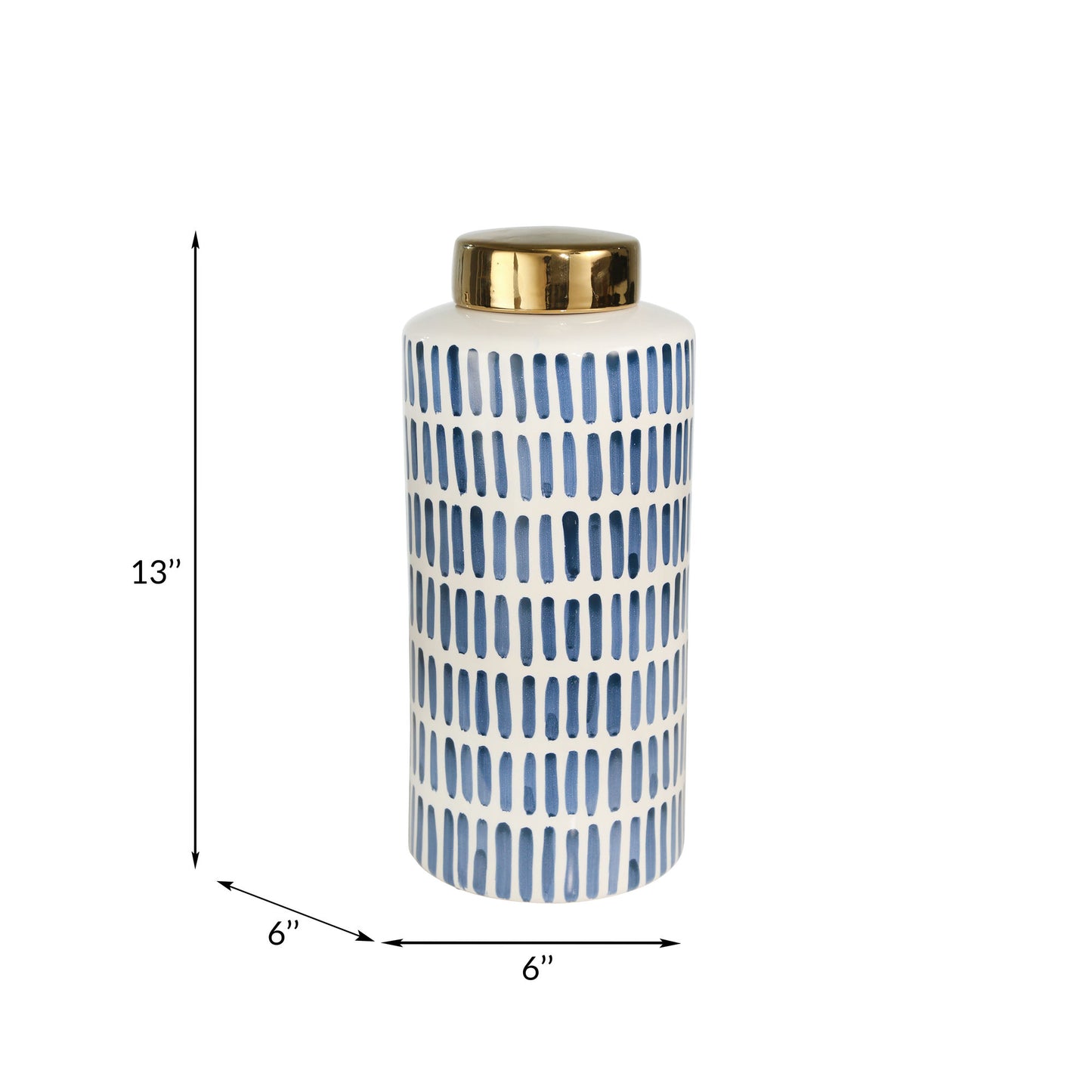 Ceramic 13" Jar With Gold Lid,blue