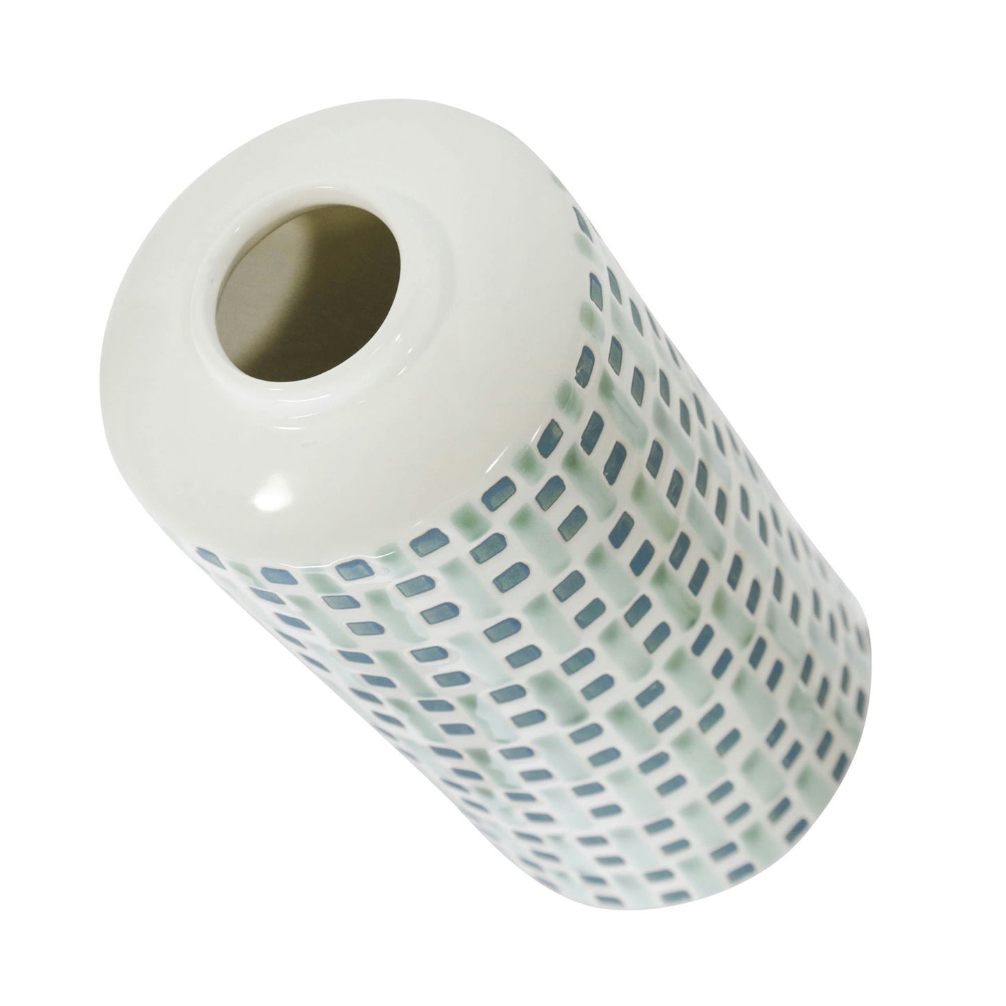 Ceramic 13" Jar With Gold Lid, Green/white