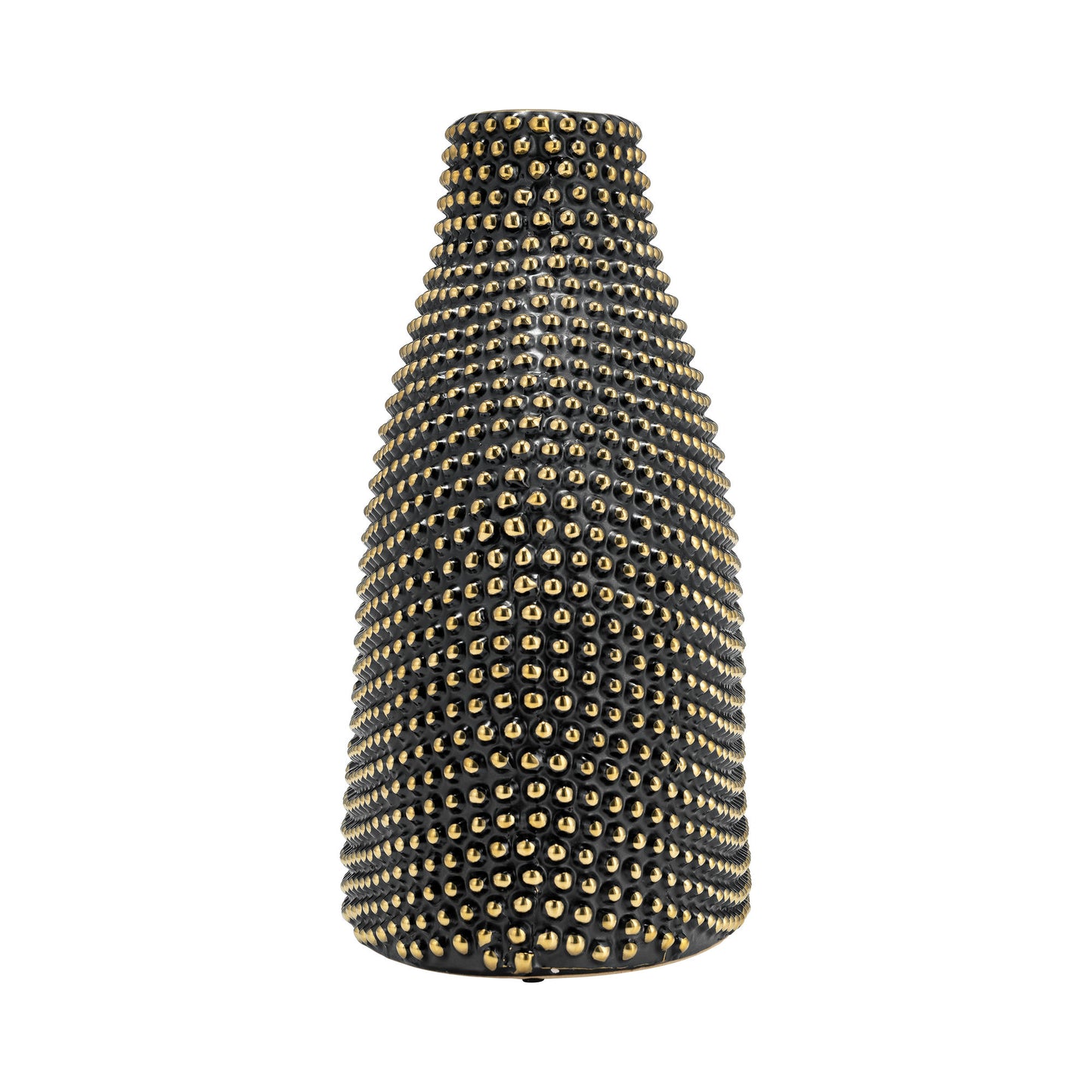 Ceramic 14" Beaded Vase, Black/gold
