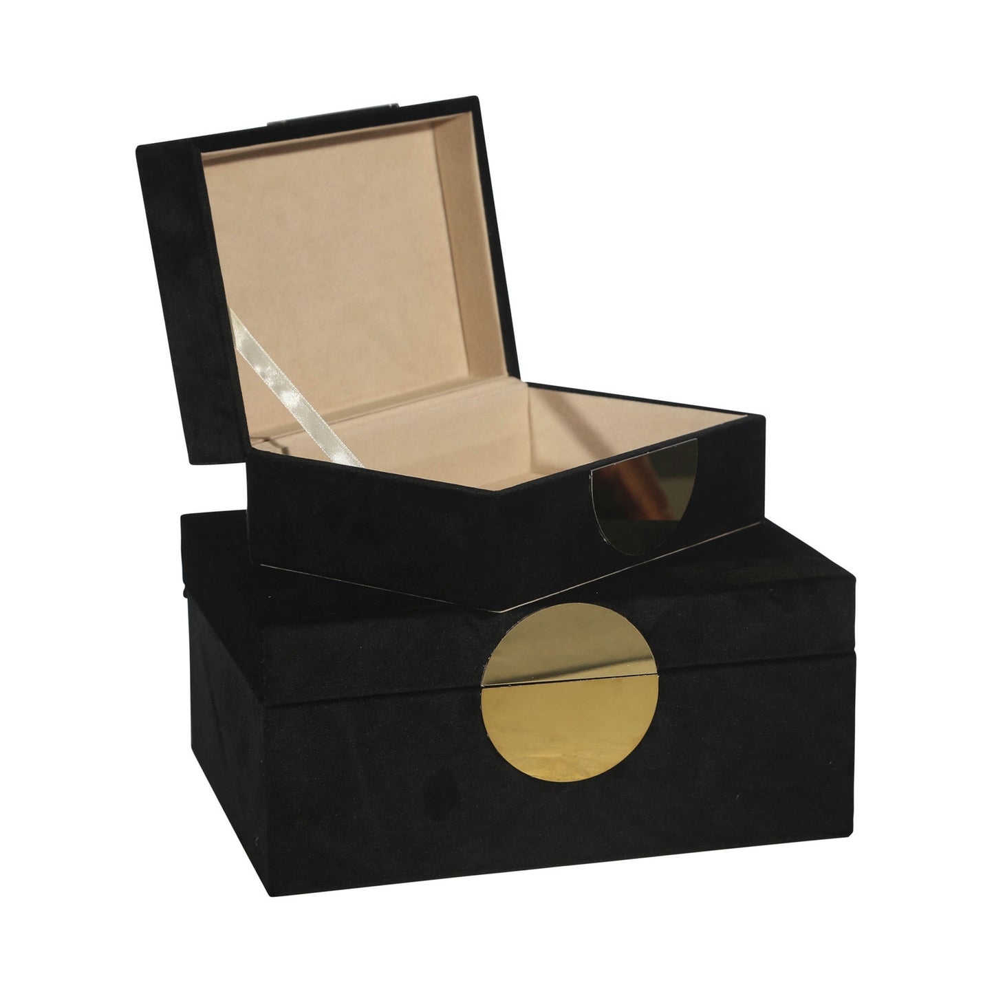 S/2 Velveteen Jewelry Box, Black / Gold