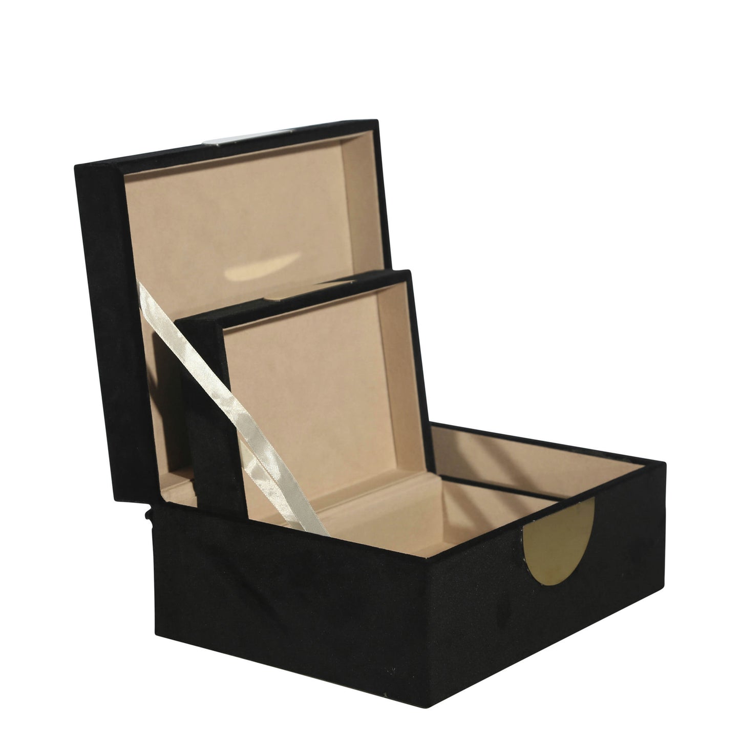 S/2 Velveteen Jewelry Box, Black / Gold