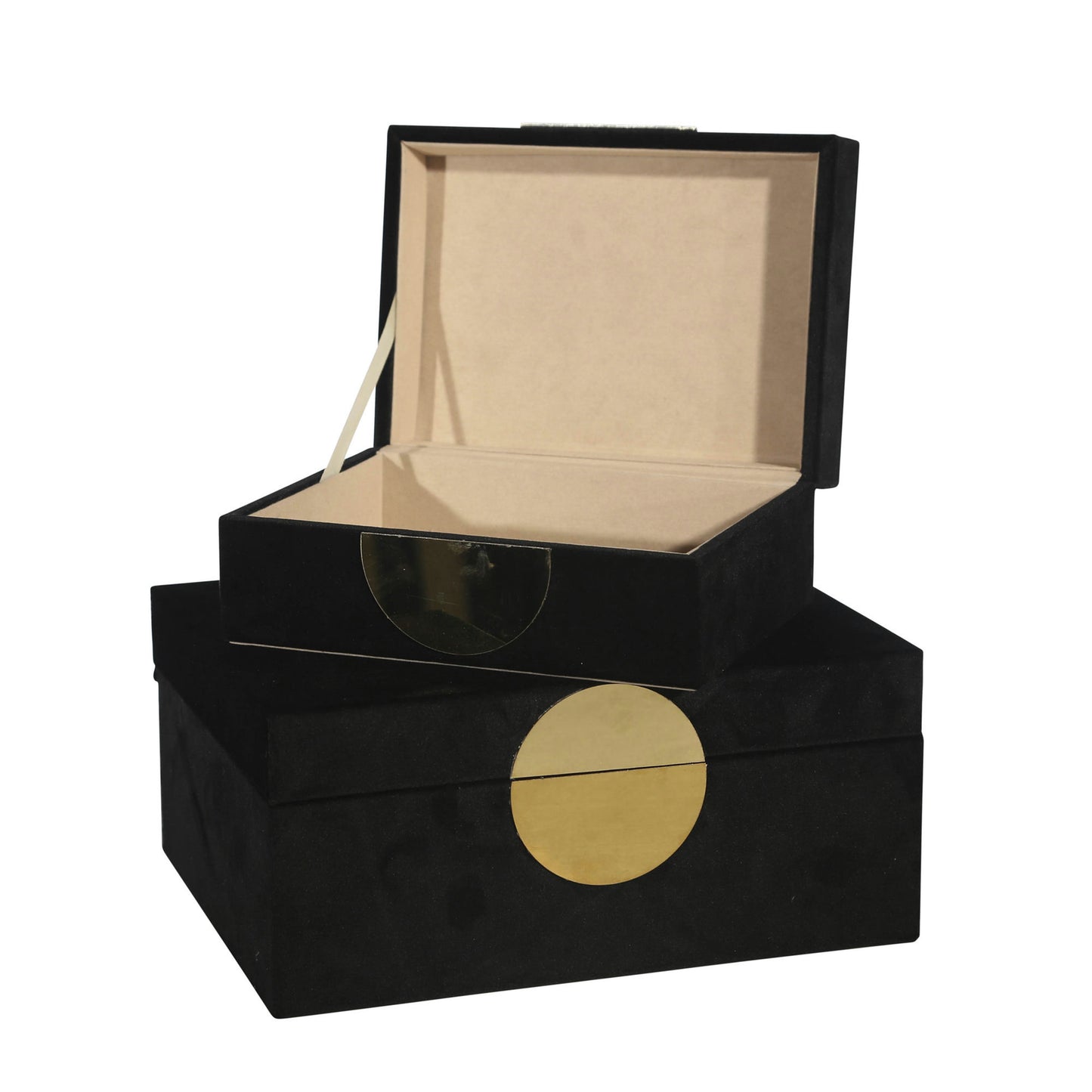 S/2 Velveteen Jewelry Box, Black / Gold