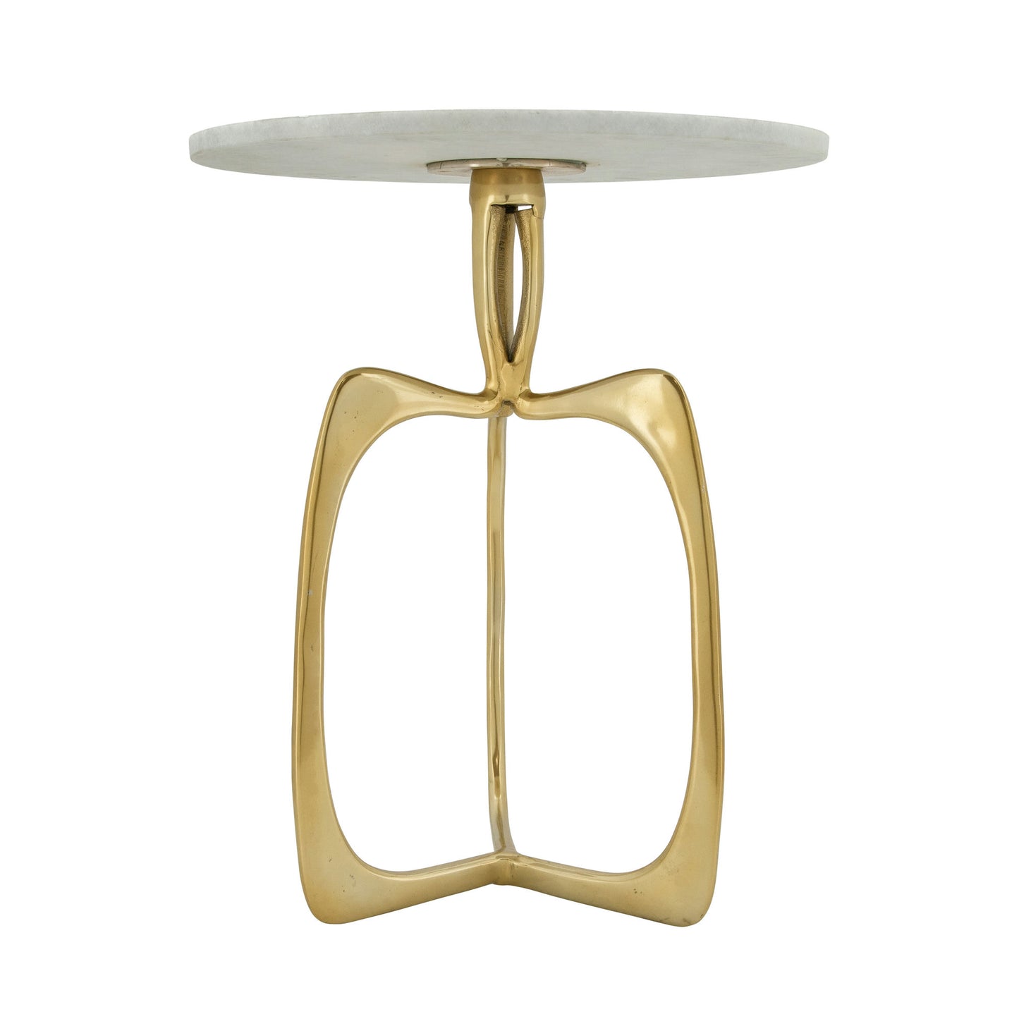 Metal 20" Accent Table W/ White Marble, Gold Kd