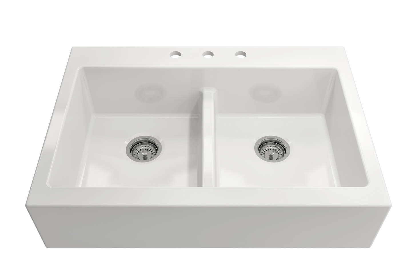 Nuova Apron Front Drop-In Fireclay 34" 50/50 Double Bowl Kitchen Sink in White