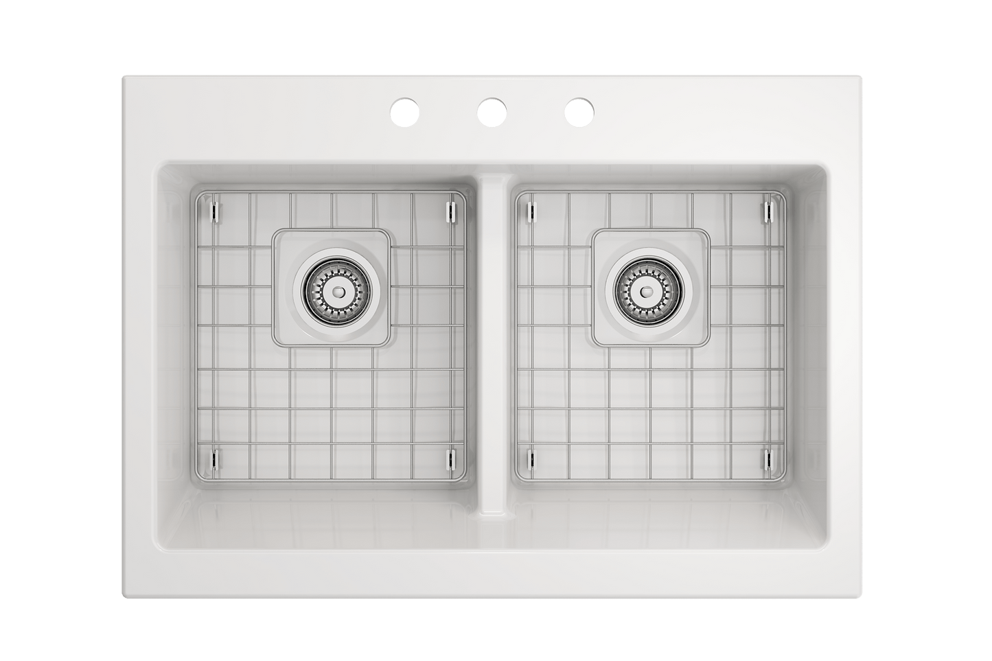 Nuova Apron Front Drop-In Fireclay 34" 50/50 Double Bowl Kitchen Sink in White
