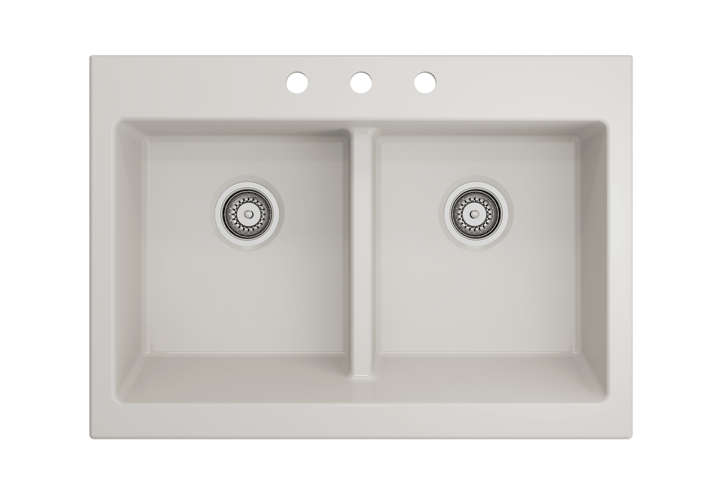 Nuova Apron Front Drop-In Fireclay 34" 50/50 Double Bowl Kitchen Sink in Biscuit