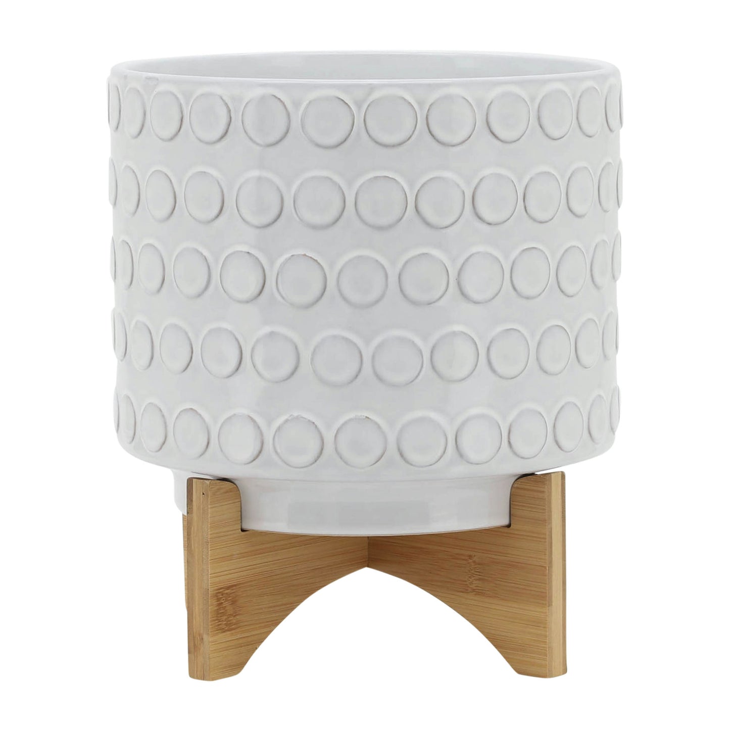 Ceramic 10" Planter On Wooden Stand, Ivory