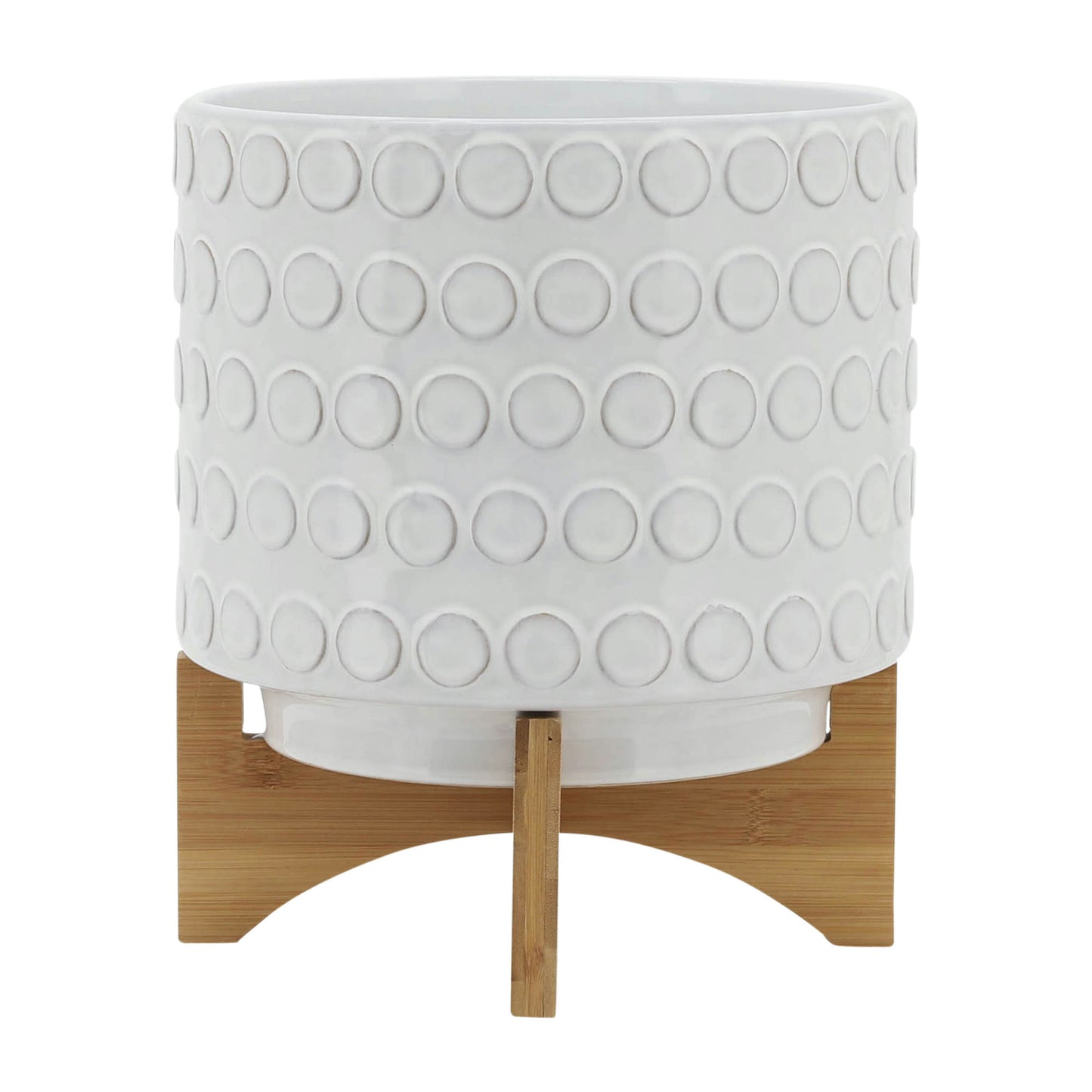 Ceramic 10" Planter On Wooden Stand, Ivory