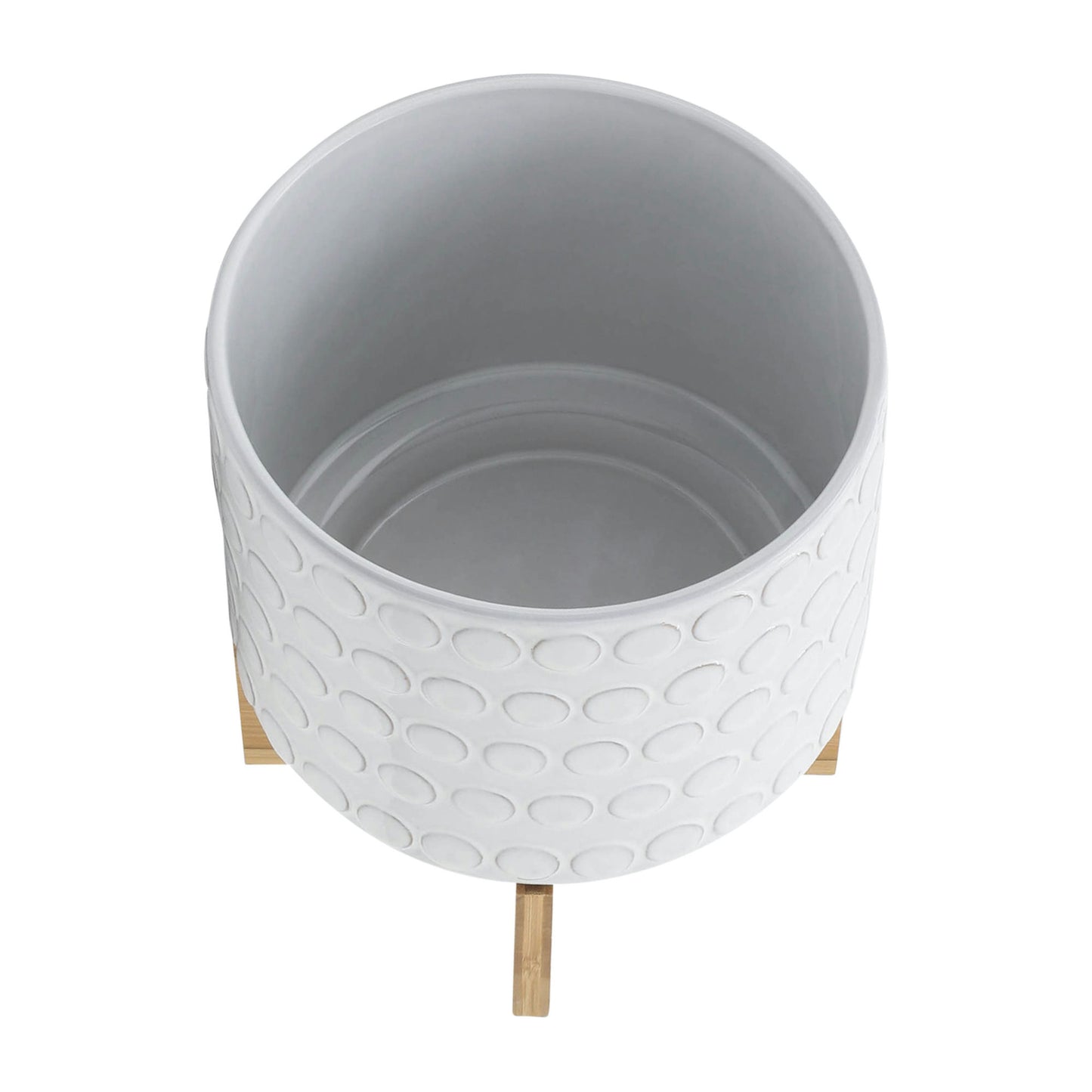 Ceramic 10" Planter On Wooden Stand, Ivory