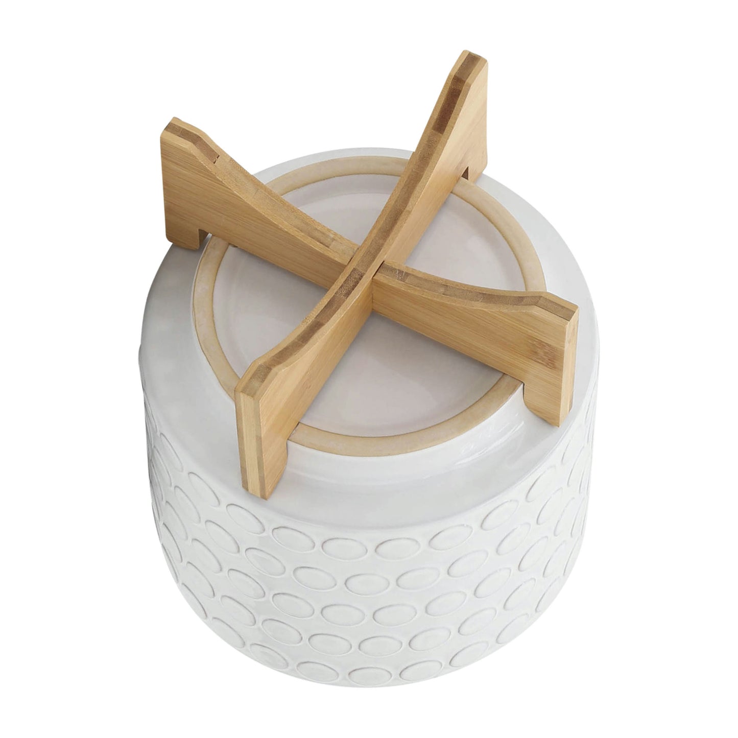 Ceramic 10" Planter On Wooden Stand, Ivory