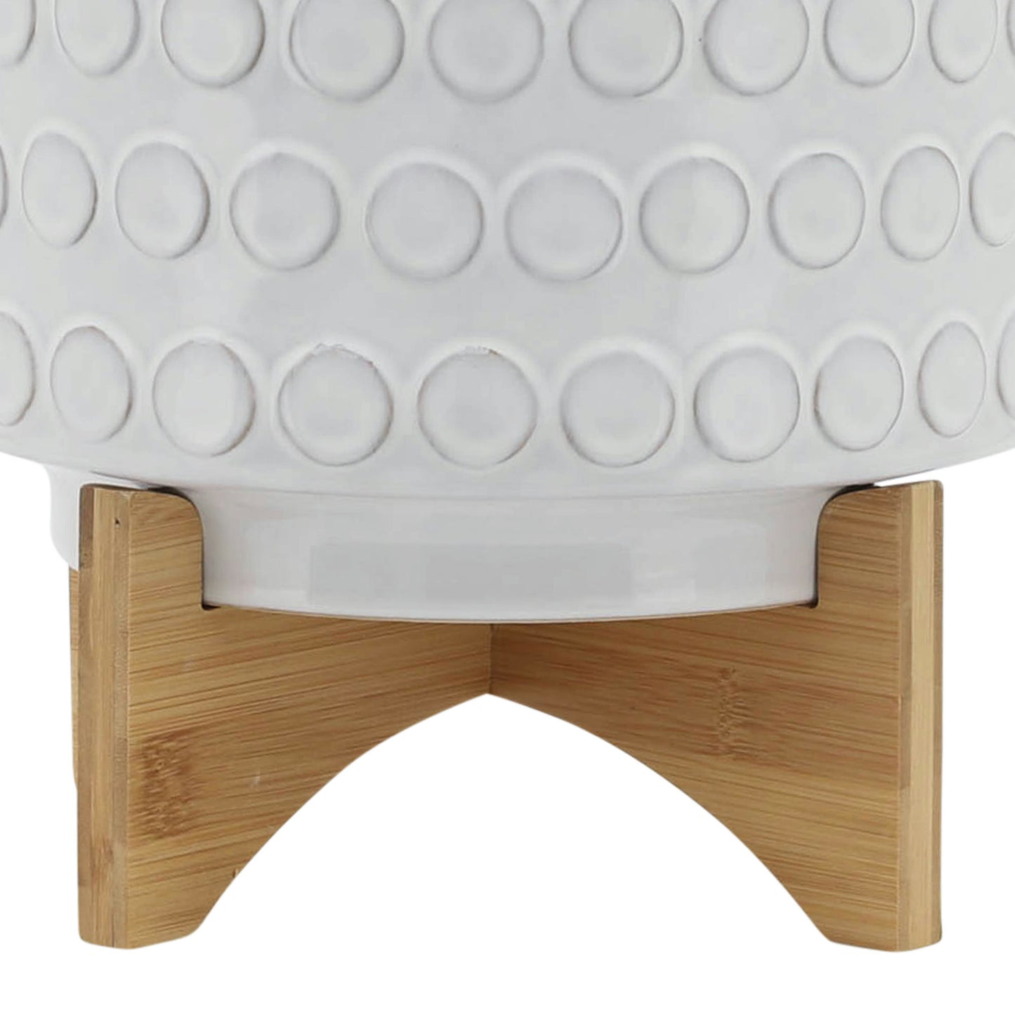 Ceramic 10" Planter On Wooden Stand, Ivory