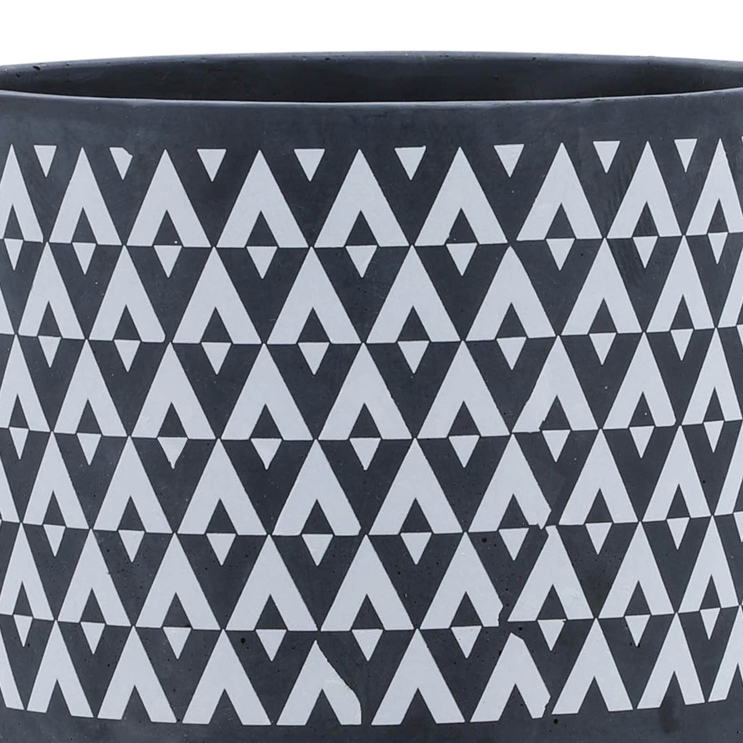 Ceramic 10" Aztec Planter On Wooden Stand, Gray & White