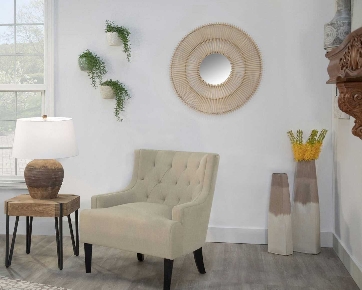 31" Rattan Mirror Wall Decor, Natural