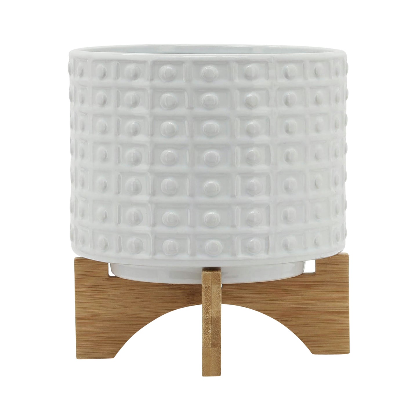 8" Dotted Planter W/ Stand, White