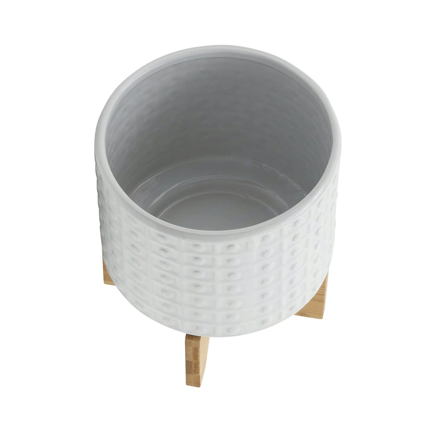 8" Dotted Planter W/ Stand, White