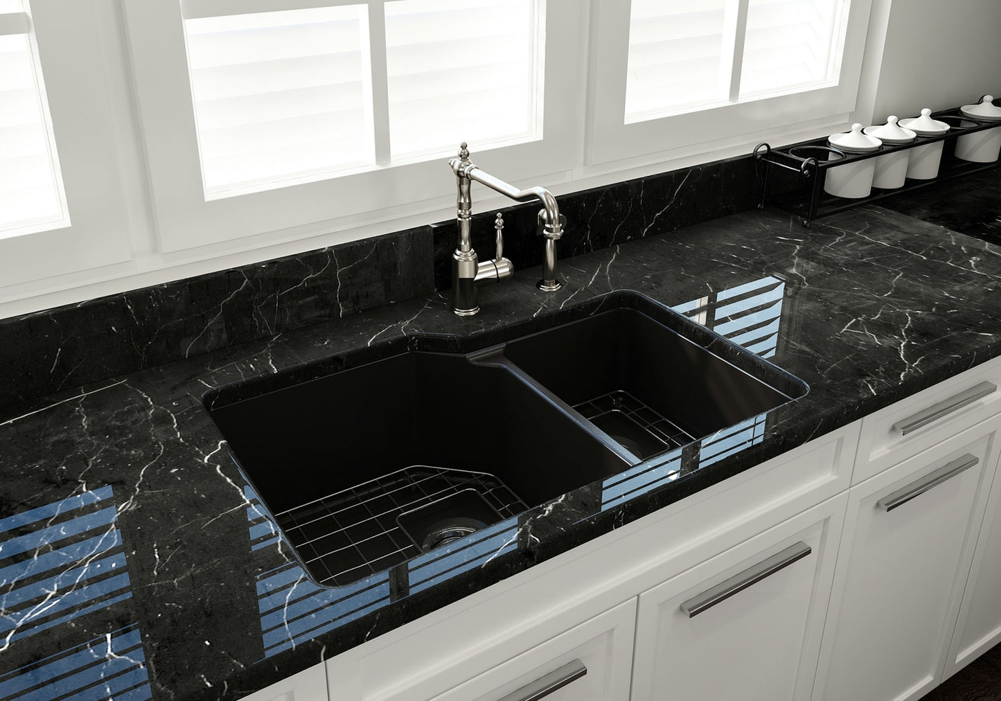 Sotto Dual-Mount Fireclay 33" 60/40 Double Bowl Kitchen Sink in Matte Black