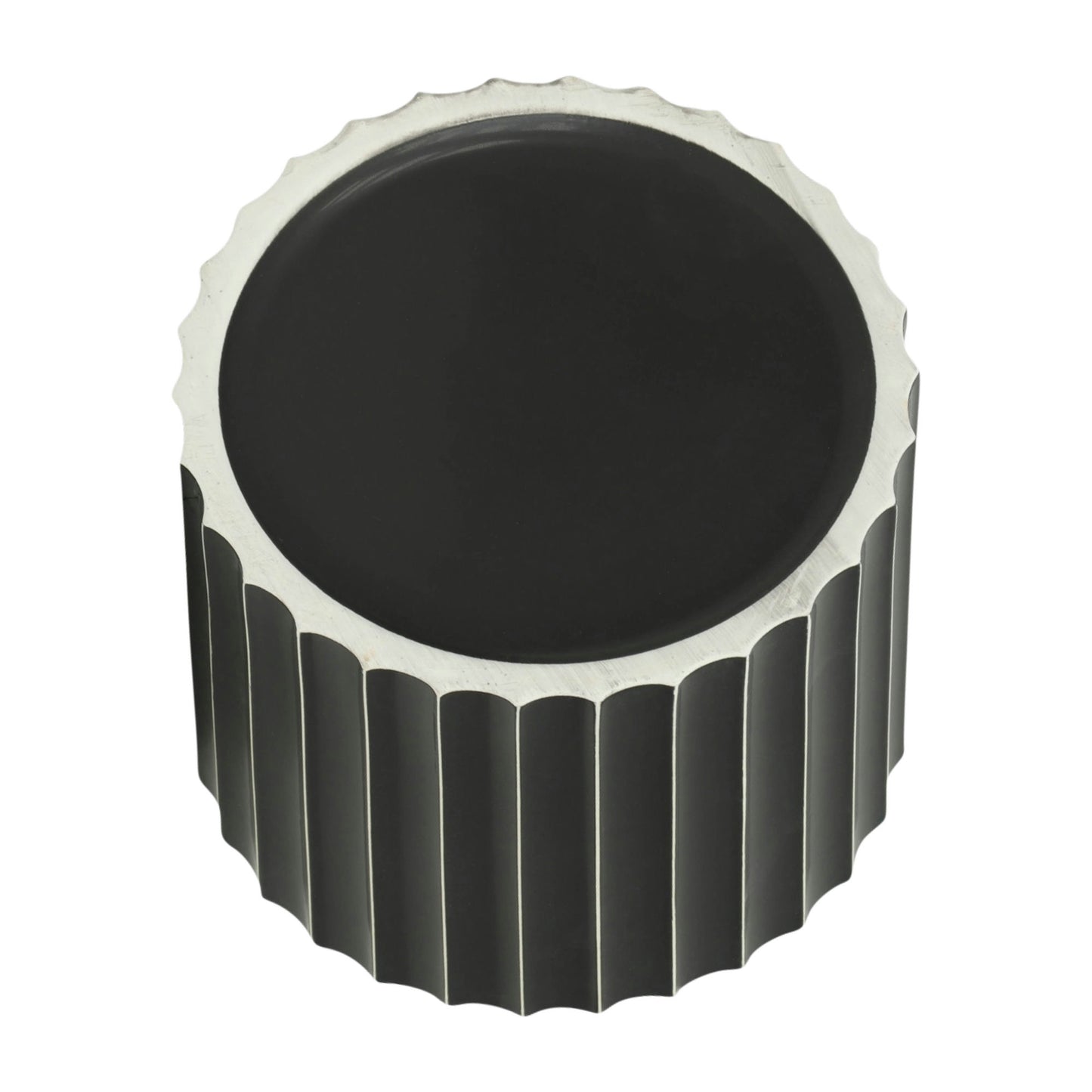 8" Ceramic Fluted Planter W/ Wood Stand, Black