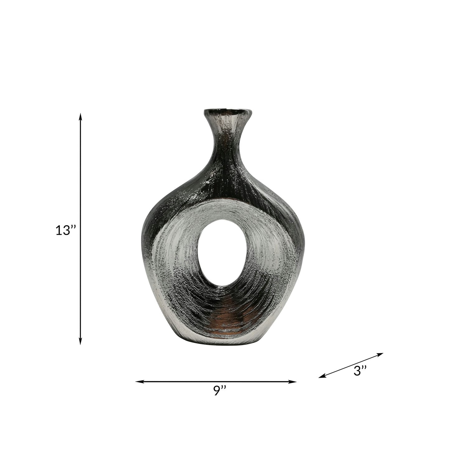 13" Scratched Oval Vase Cut-out, Silver