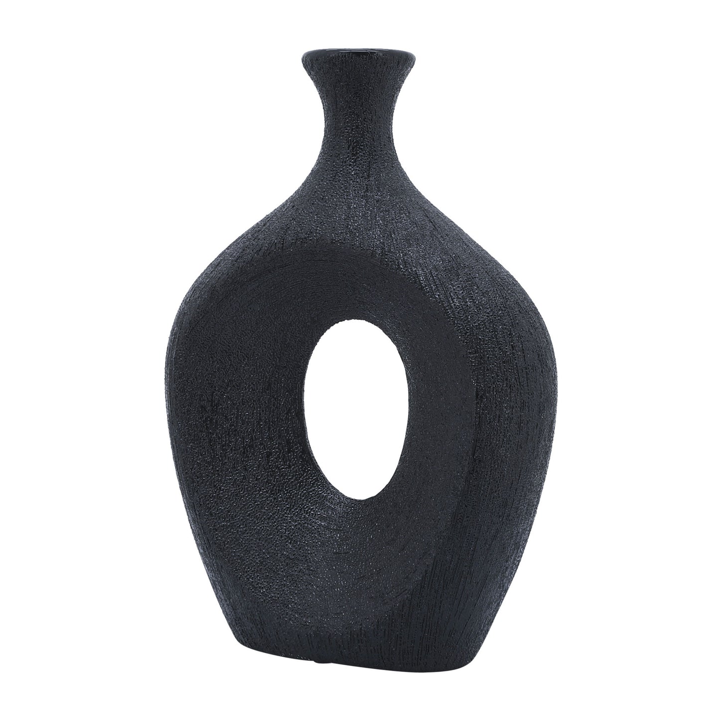 Cer, 13" Beaded Oval Vase Cut-out, Black