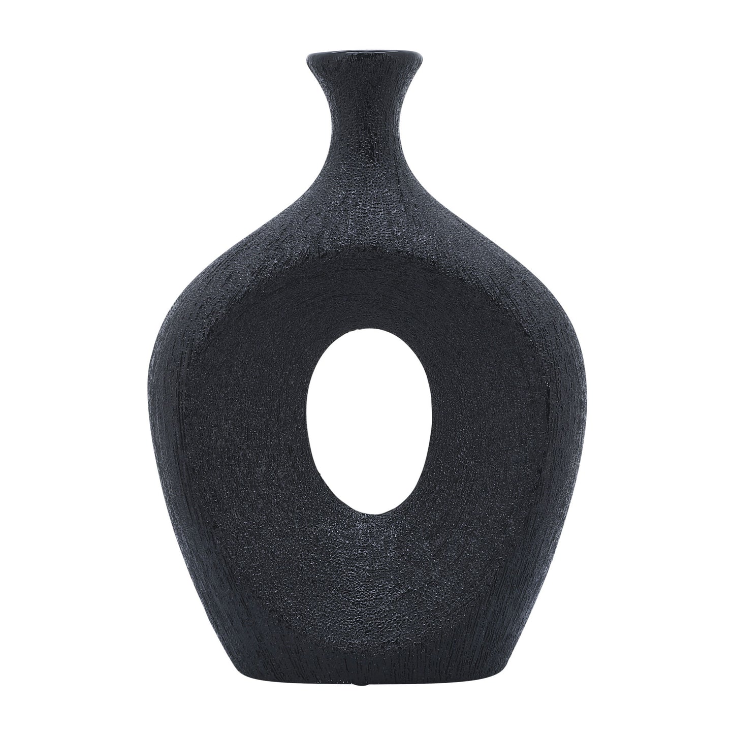 Cer, 13" Beaded Oval Vase Cut-out, Black