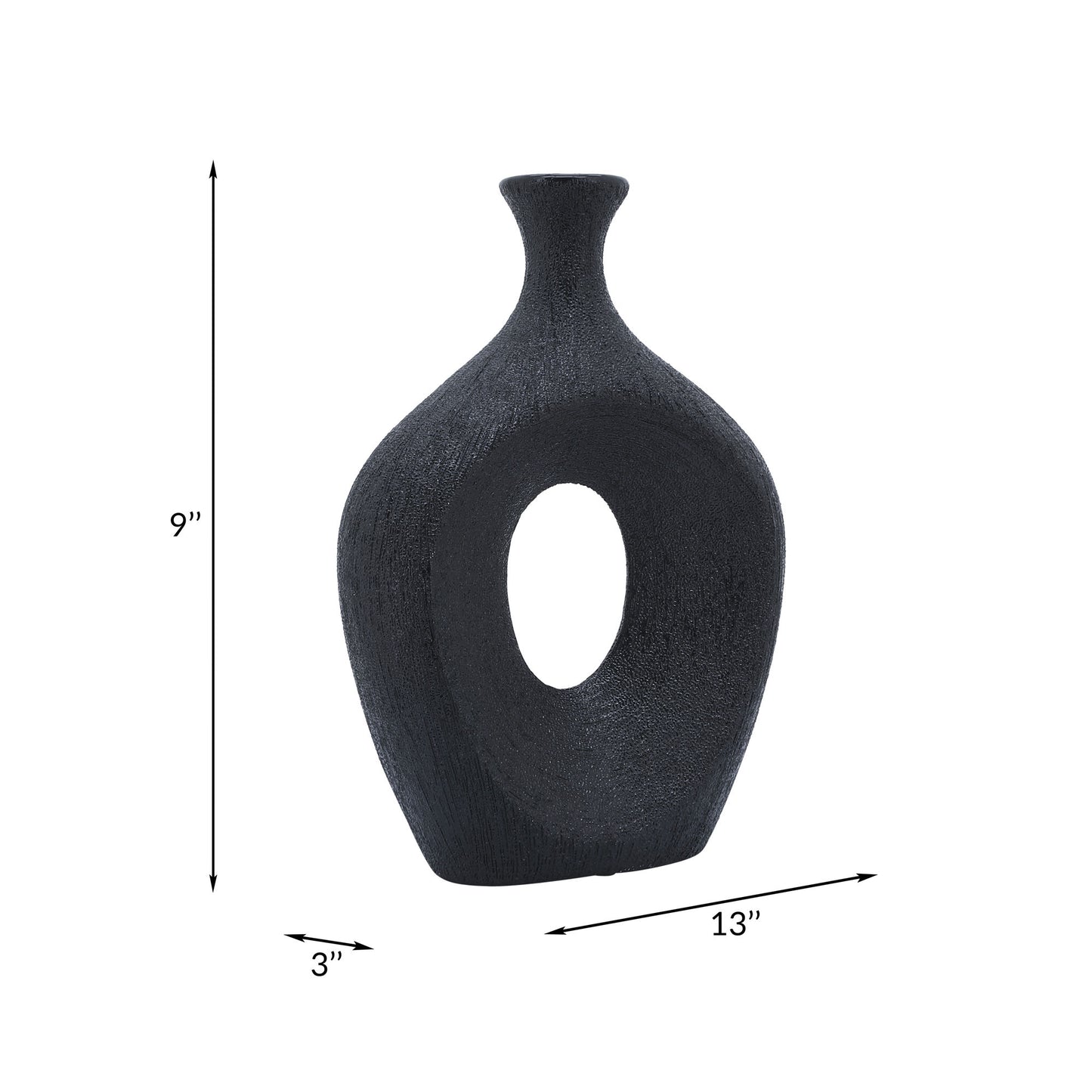 Cer, 13" Beaded Oval Vase Cut-out, Black