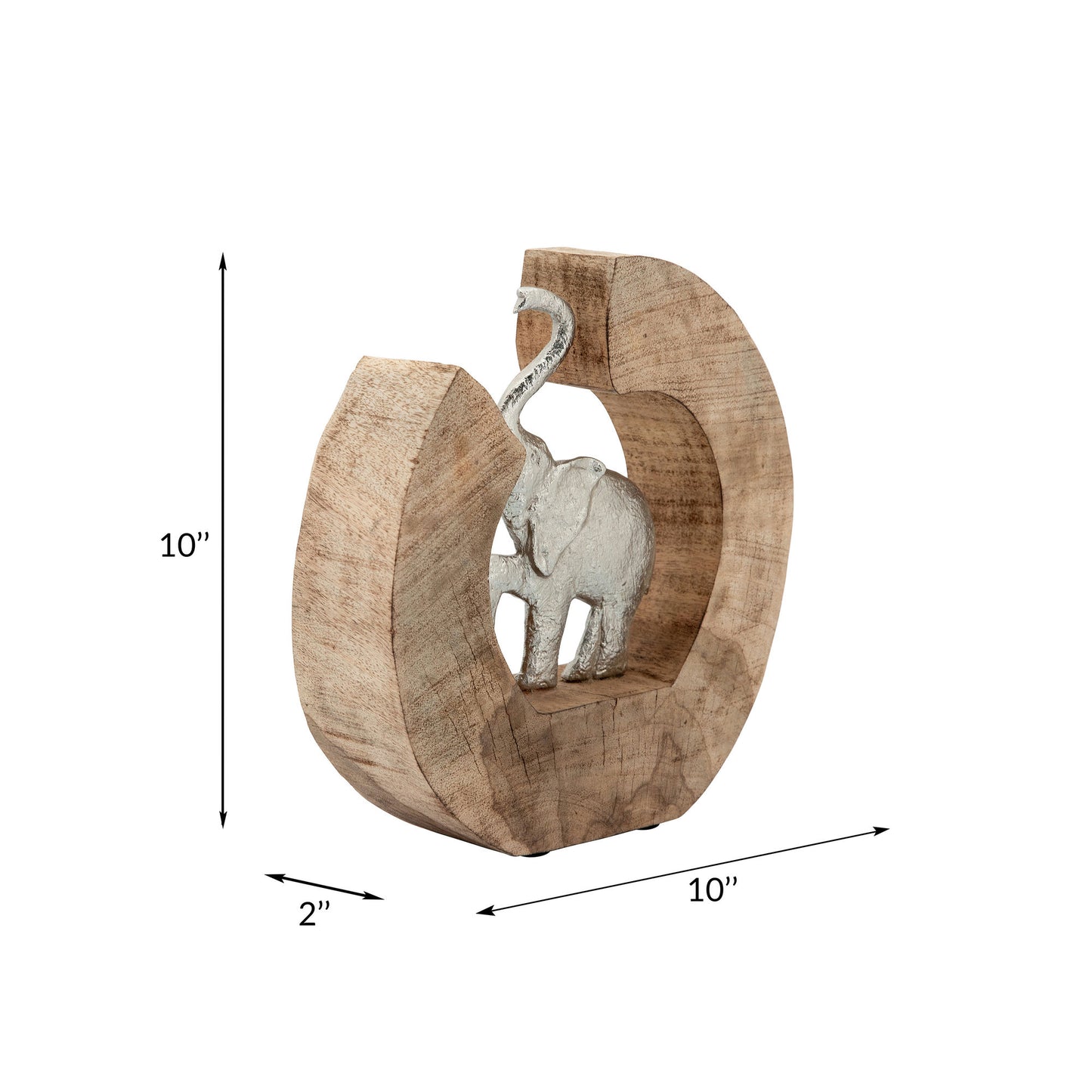 Aluminum Elephant In Mango Wood, Silver/brown