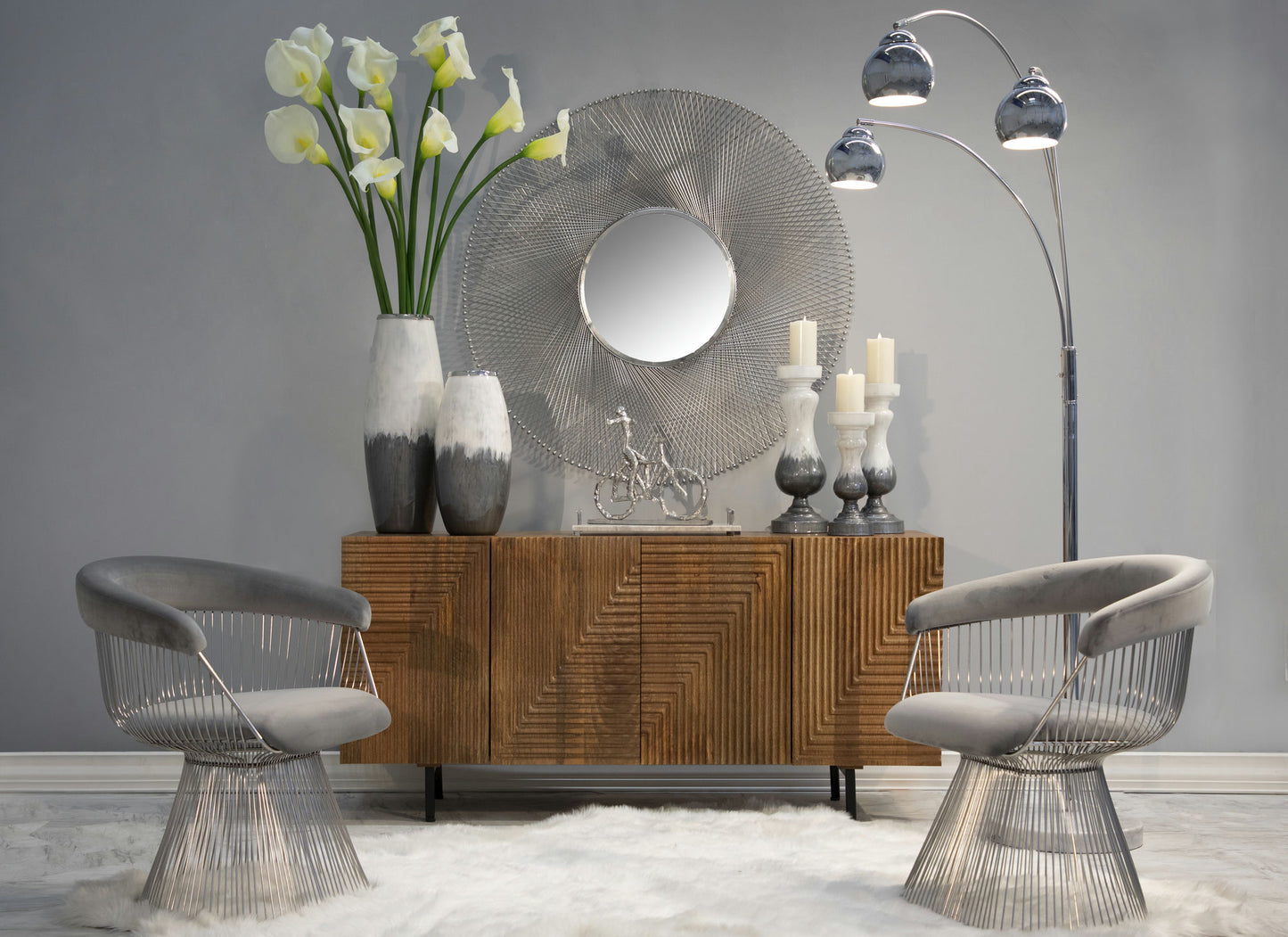 Glass, 16" Candle Holder, , White/gray