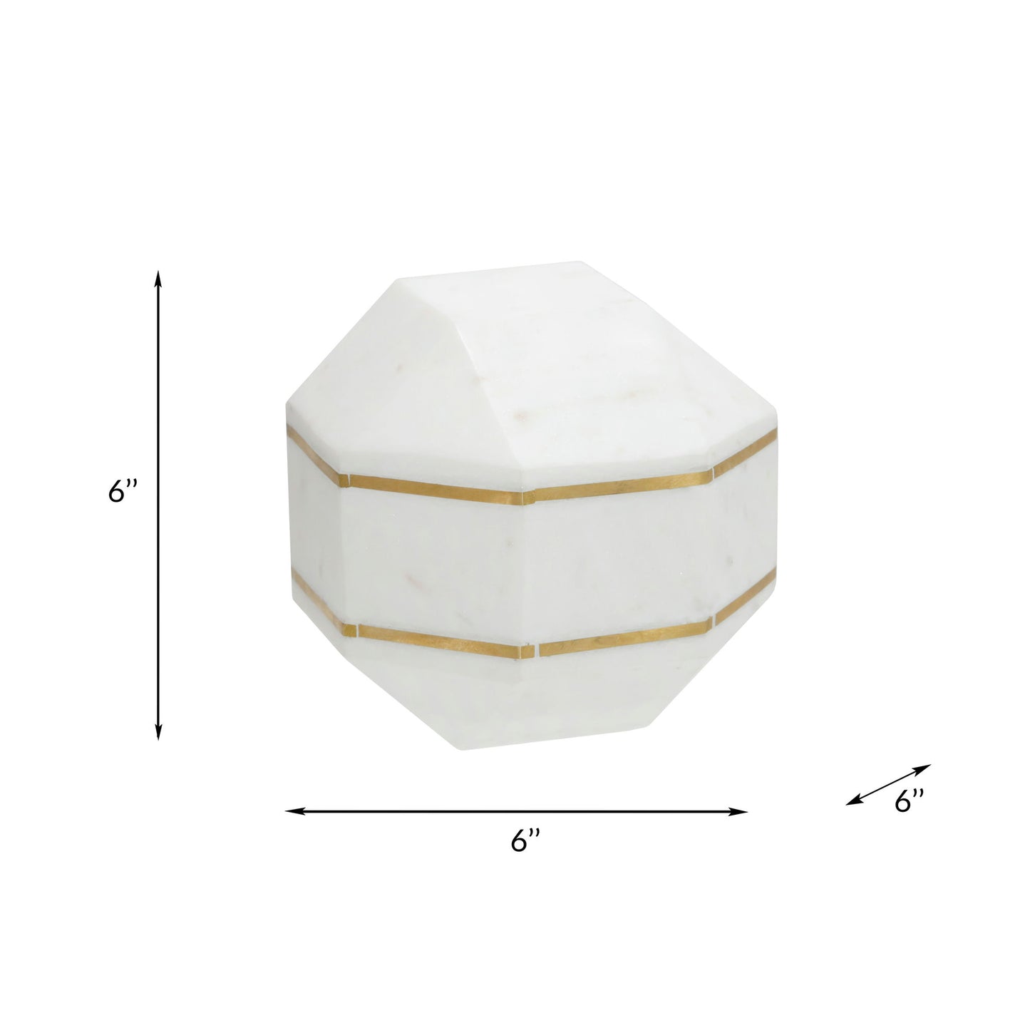 Marble 6" Octagon Orb W/ Inlay, White