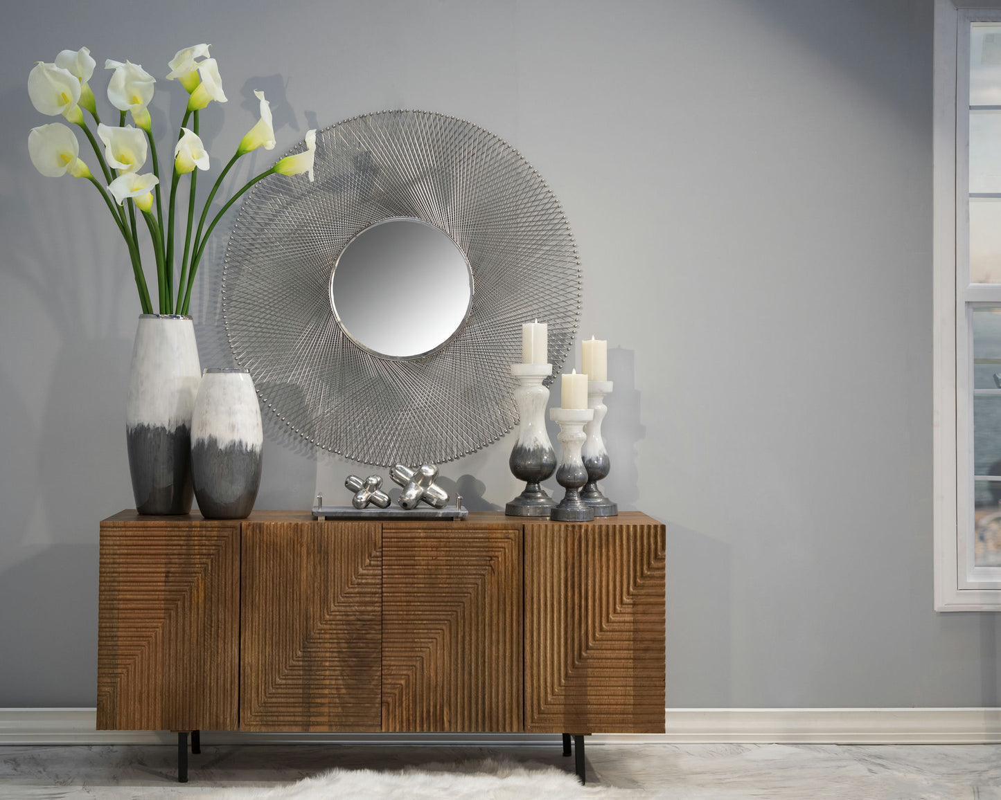 Metal 7" Geometric Orb, Silver