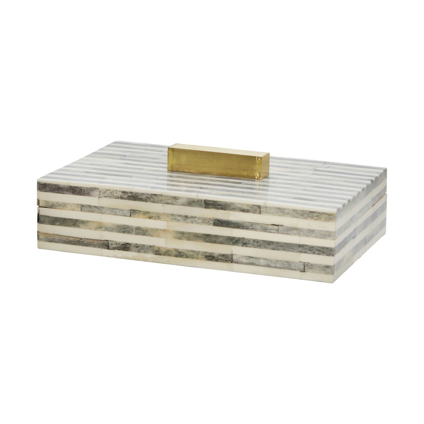 Bone 9" Rectangular Box, Light Gray/gold
