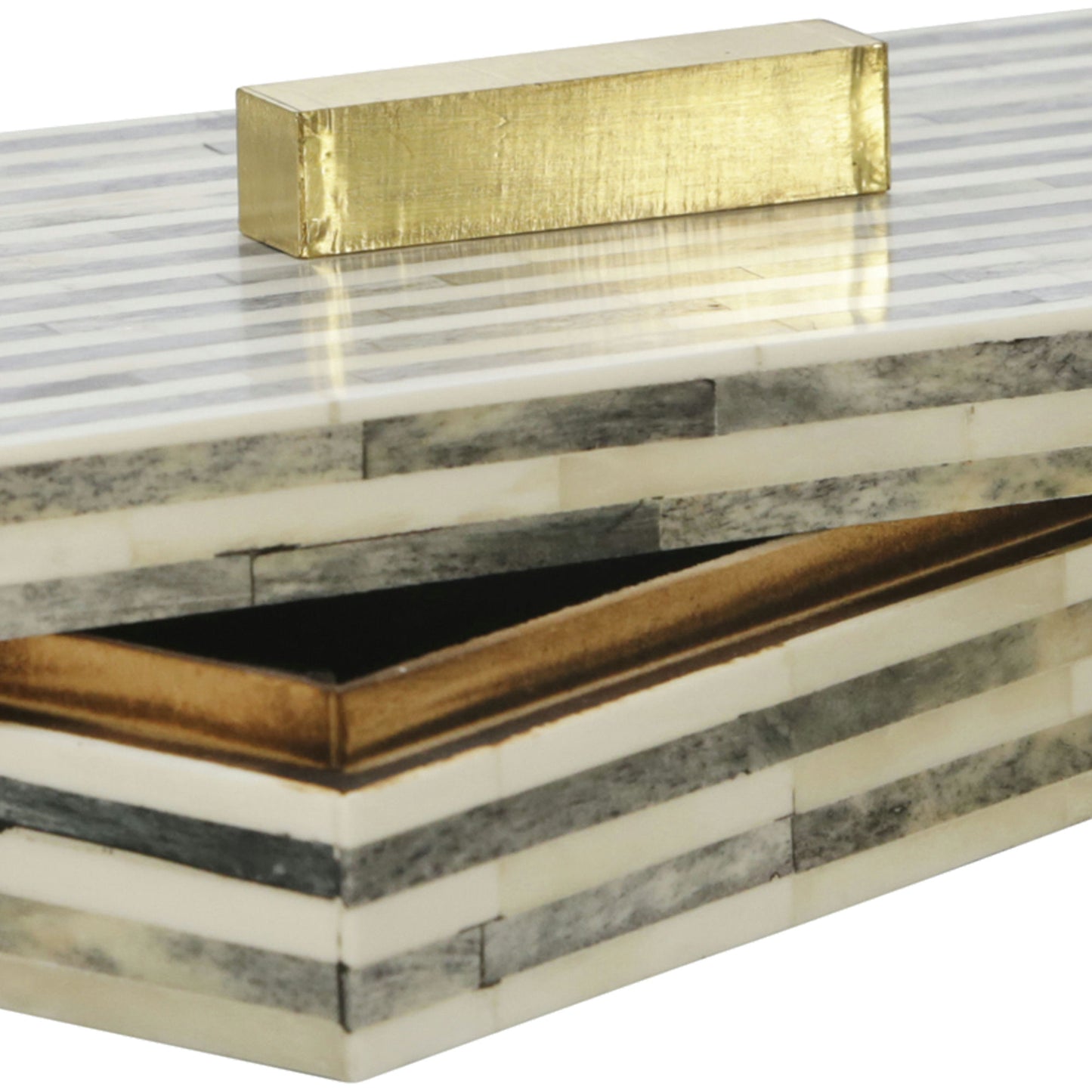 Bone 9" Rectangular Box, Light Gray/gold