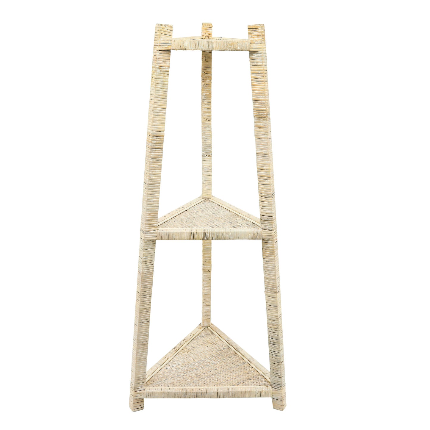 Wood/rattan 37" Corner Triangle Shelf,white