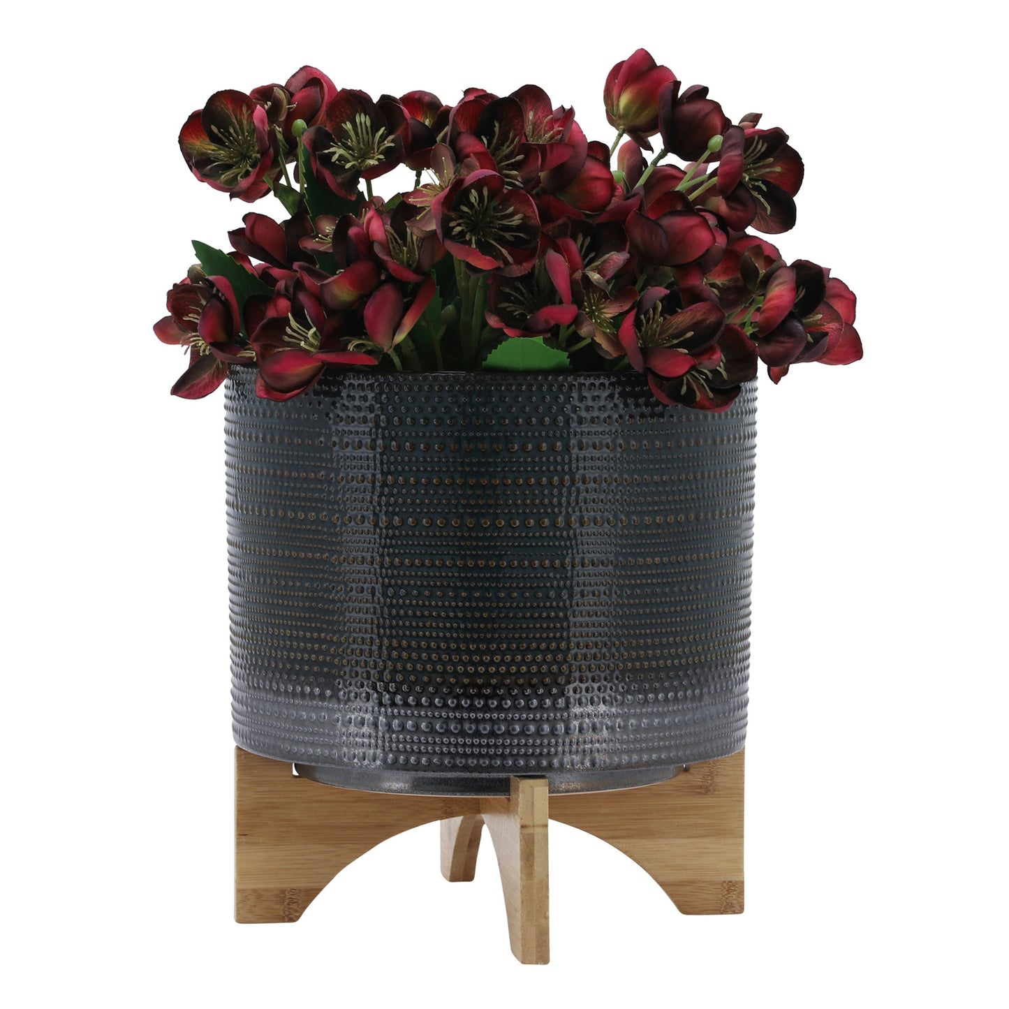 10" Dotted Planter W/ Wood Stand, Green