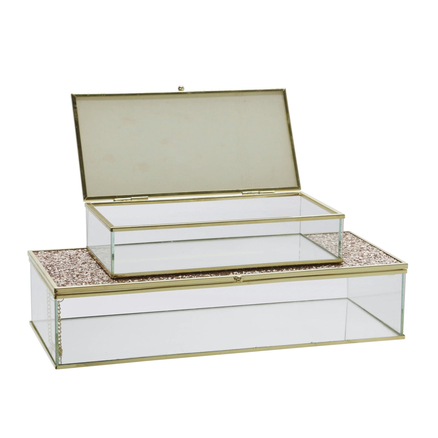 S/2 Metal/glass 8/10" Box W/ Glitter, Blush