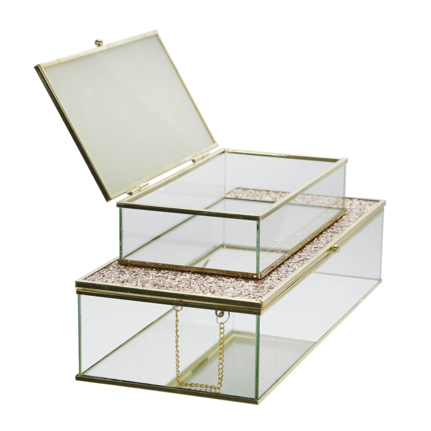 S/2 Metal/glass 8/10" Box W/ Glitter, Blush