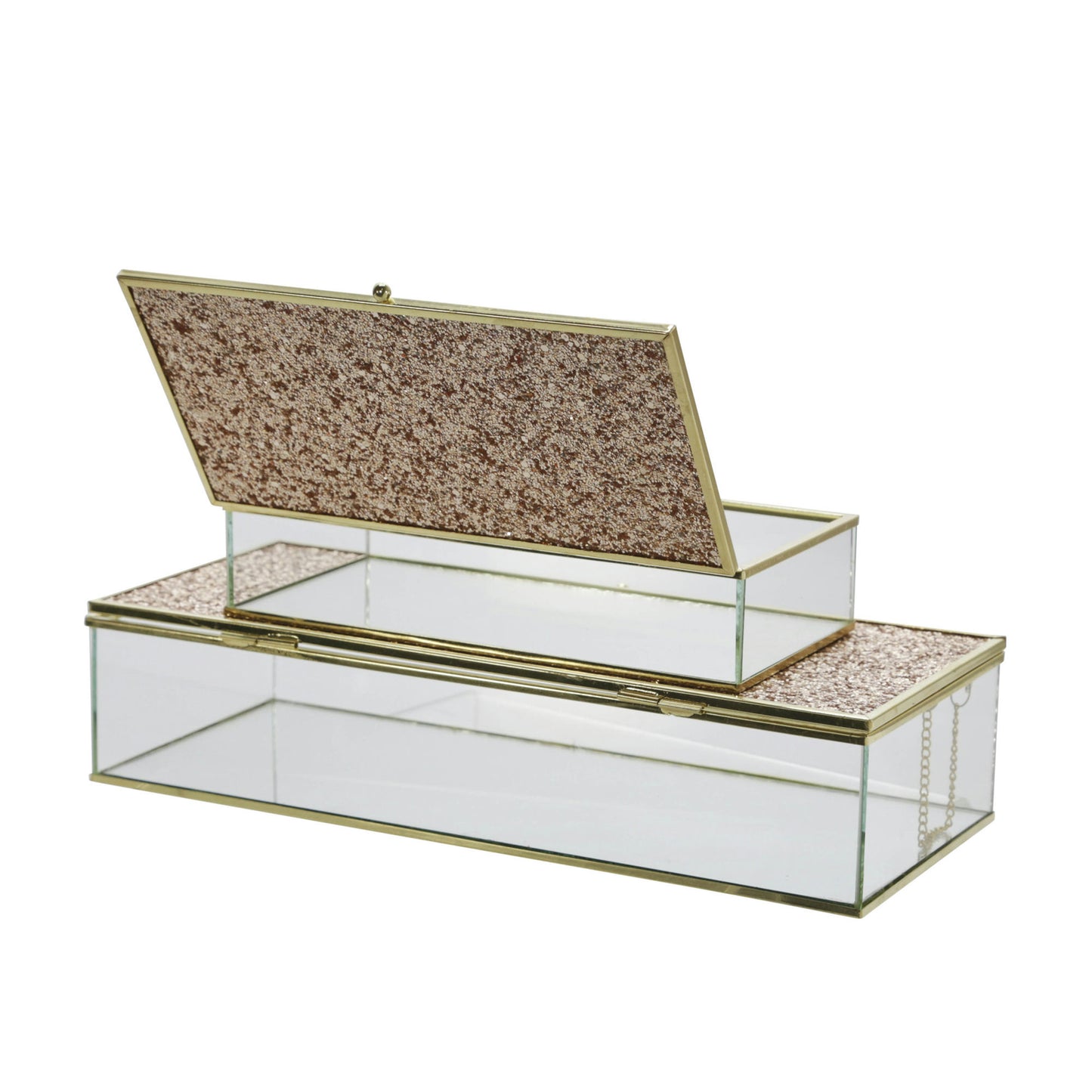 S/2 Metal/glass 8/10" Box W/ Glitter, Blush