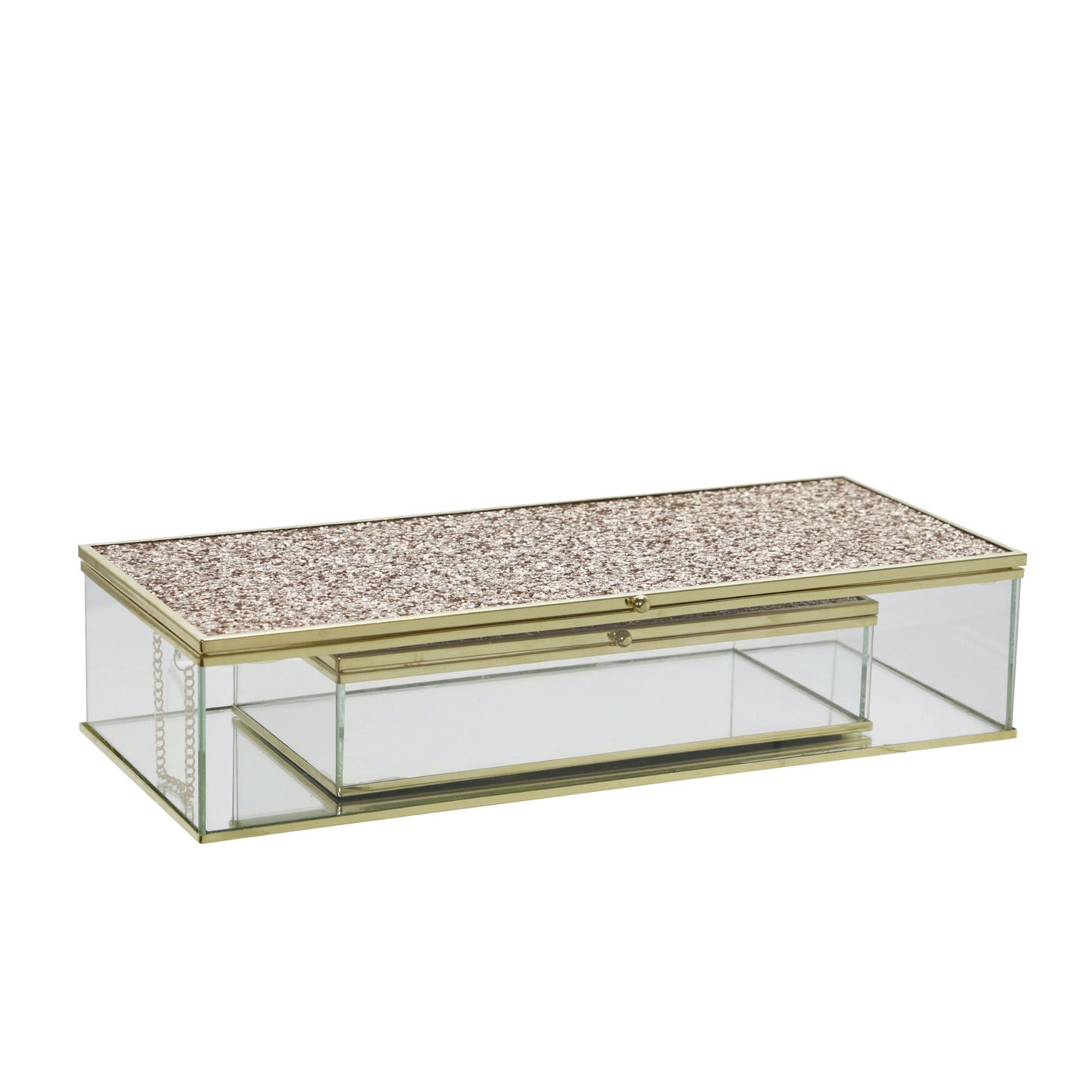 S/2 Metal/glass 8/10" Box W/ Glitter, Blush