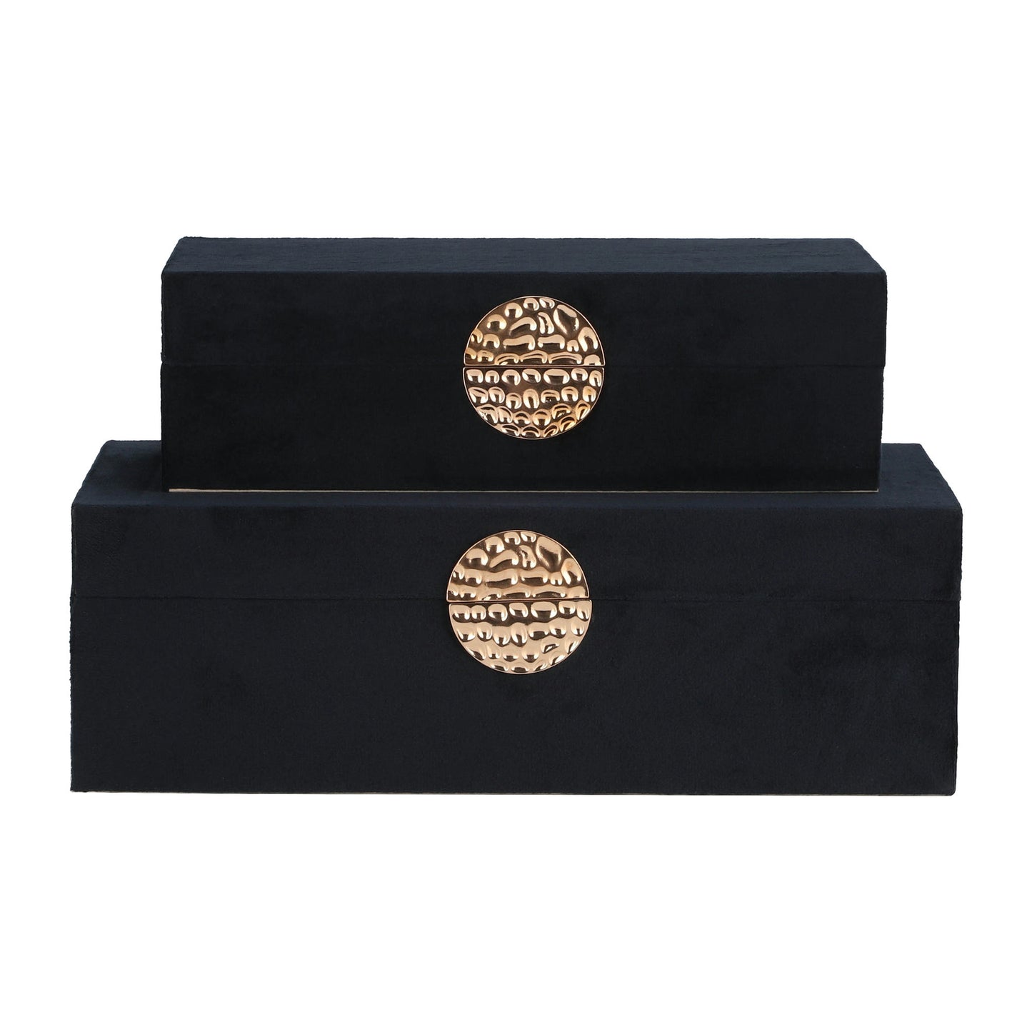 Wood, S/2 10/12" Box W/ Medallion, Navy/gold