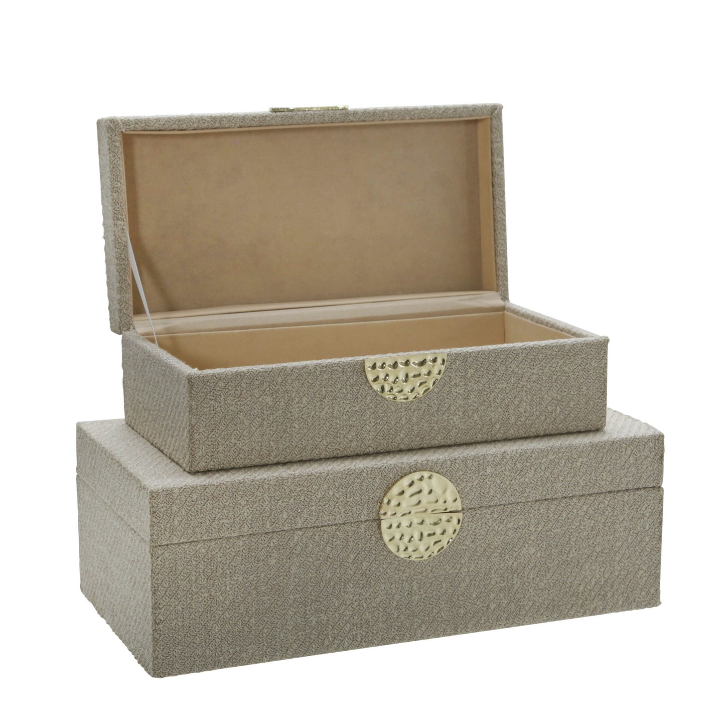 Wood, S/2 10/12" Box W/ Medallion, Ivory/gold