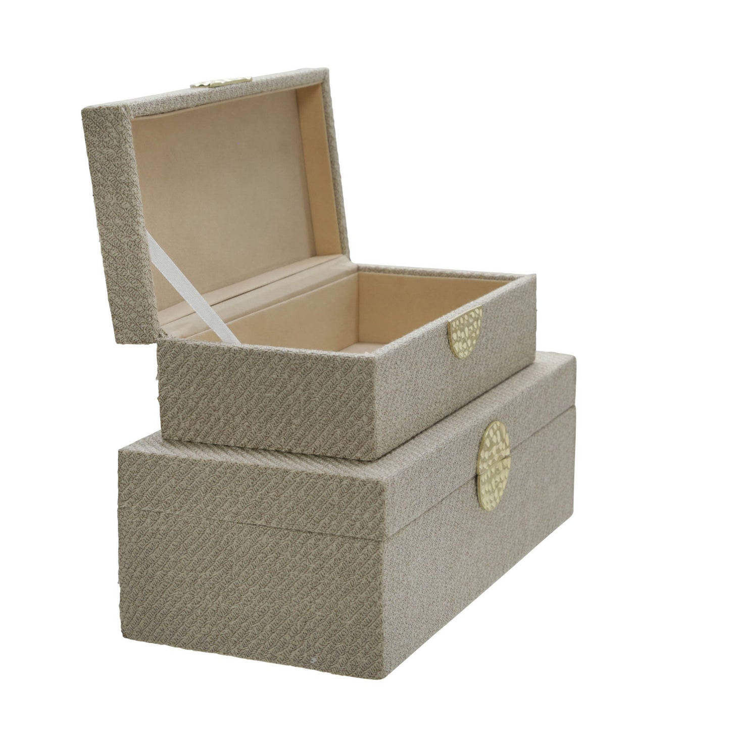Wood, S/2 10/12" Box W/ Medallion, Ivory/gold