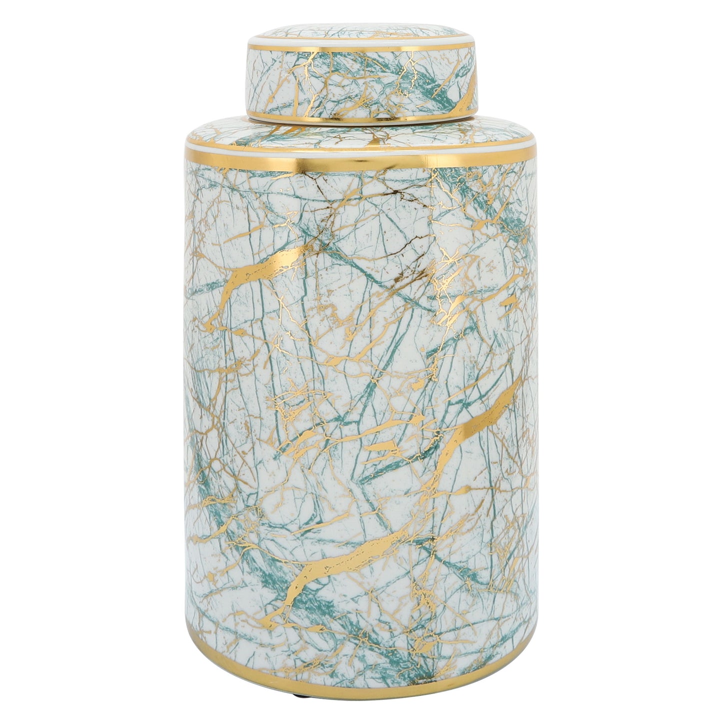 Ceramic 16" Jar With Gold Lid, Green