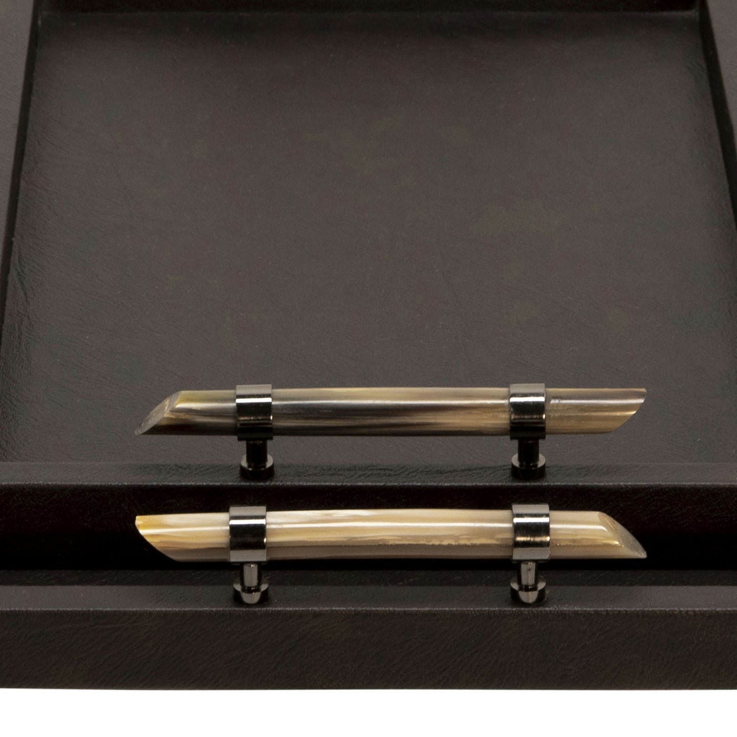 Wood S/2 14/18" Faux Leather Tray, Brown