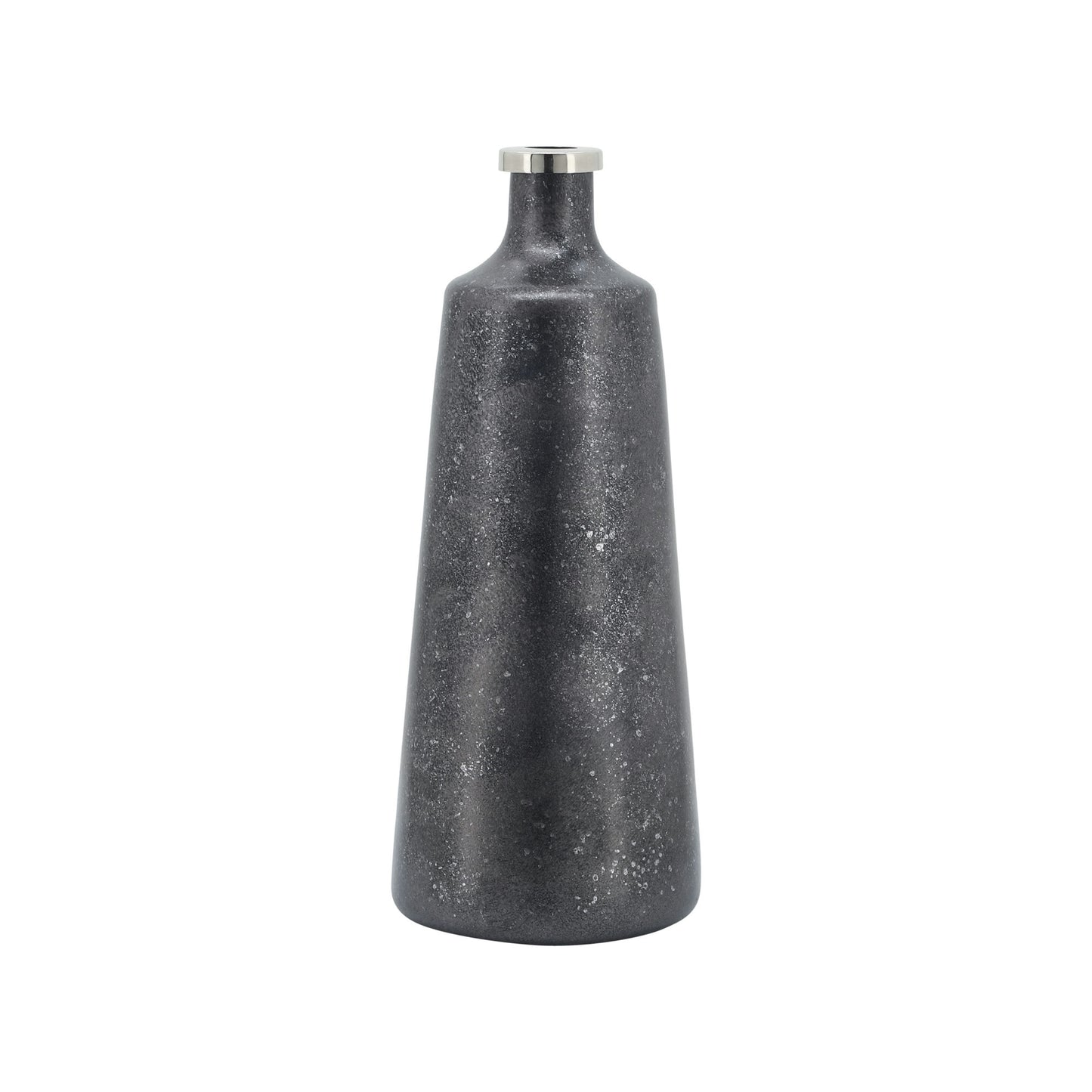 Glass, 14"h Vase W/ Ring, Black