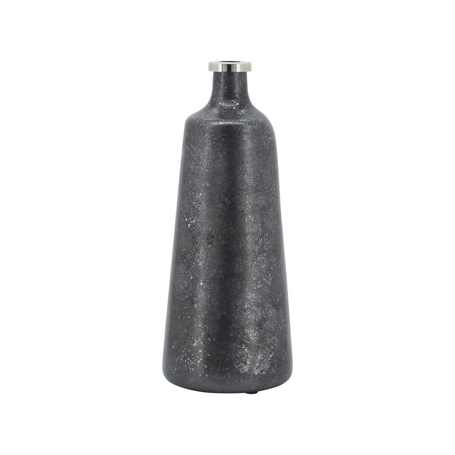 Glass, 14"h Vase W/ Ring, Black
