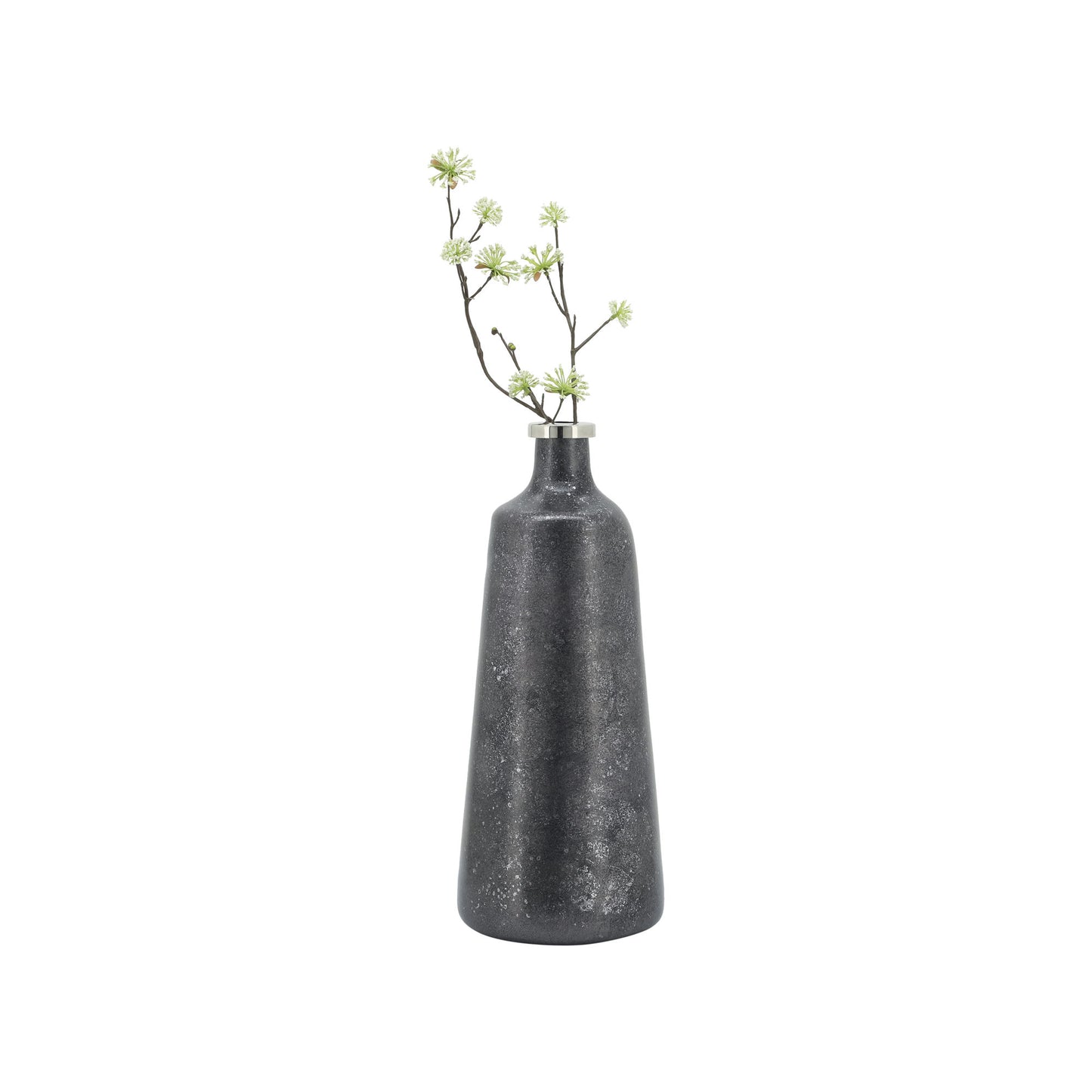 Glass, 14"h Vase W/ Ring, Black