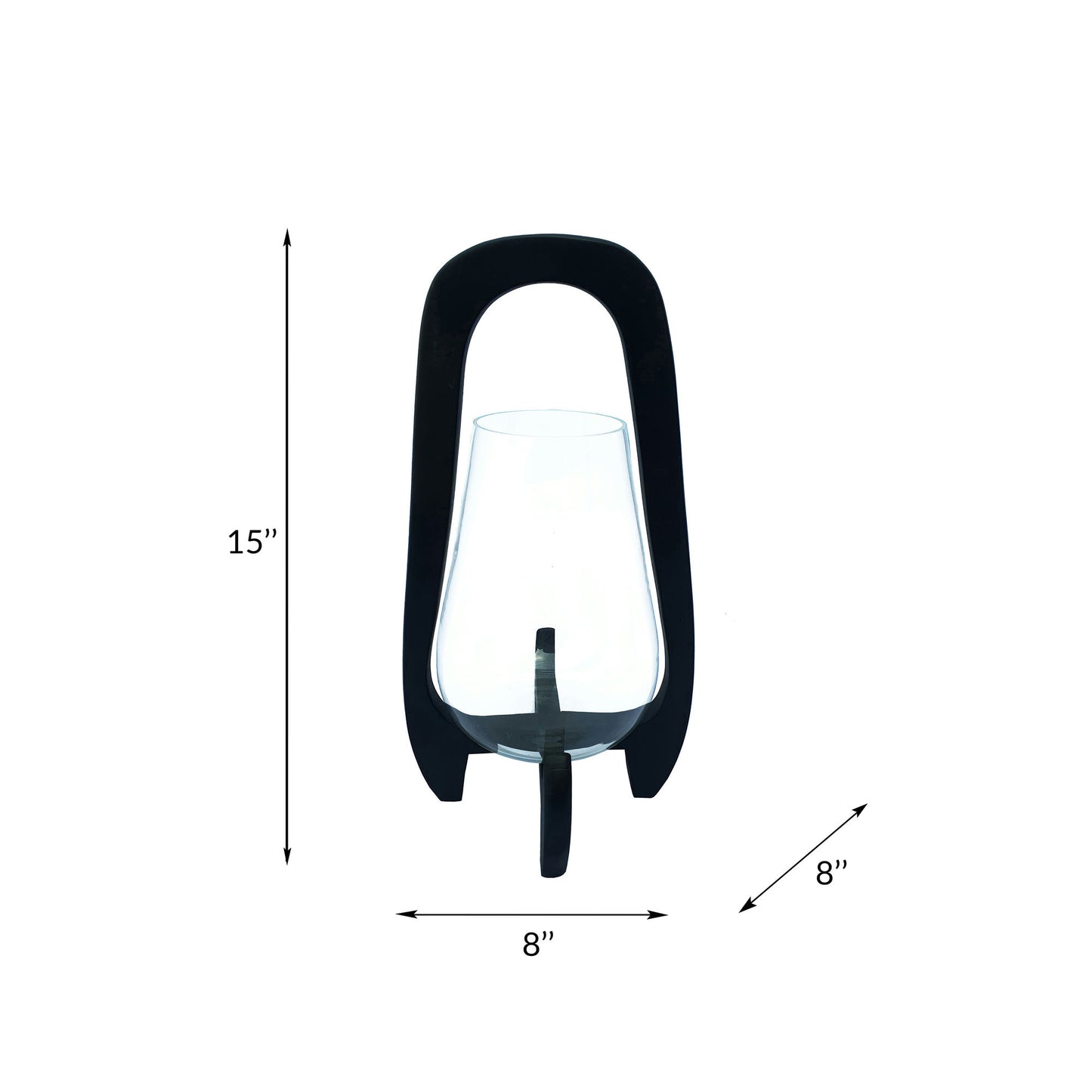 15"h Glass Lantern W/ Wood Handle, Black