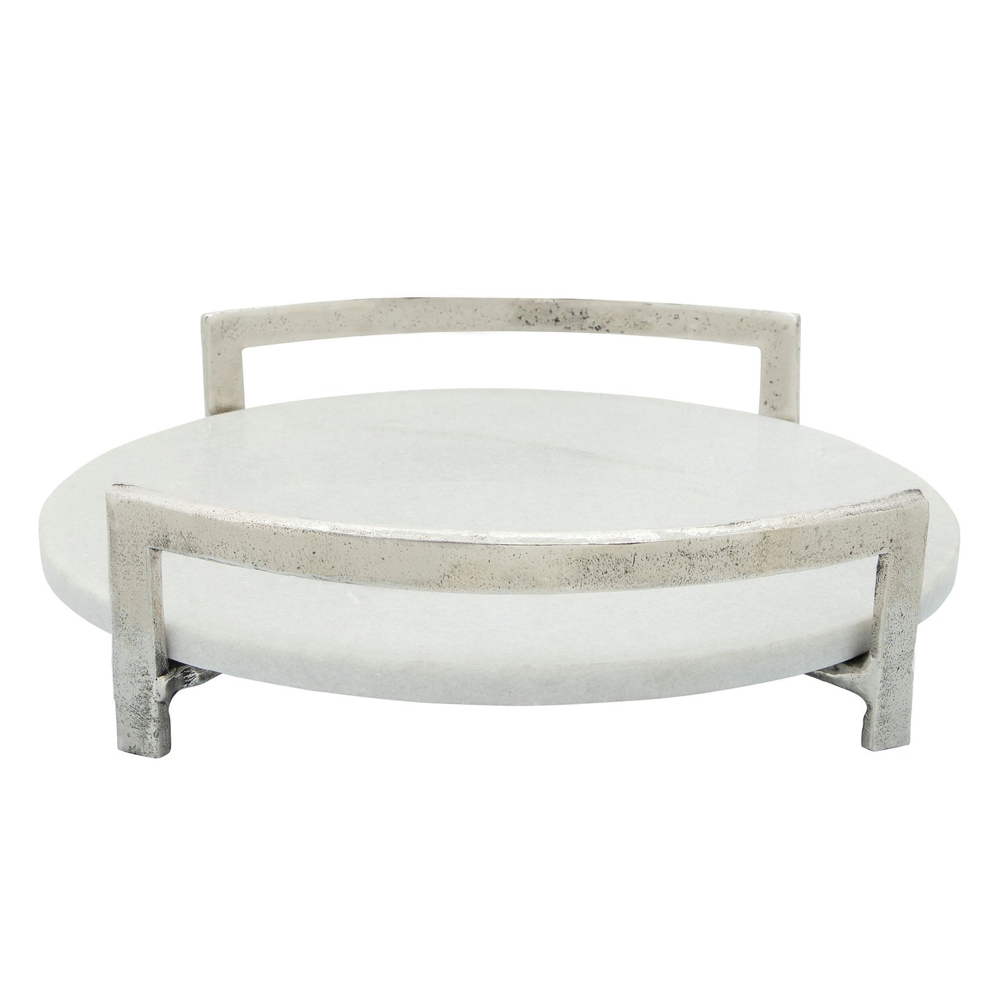 14" Metal Tray W/ Marble, Silver