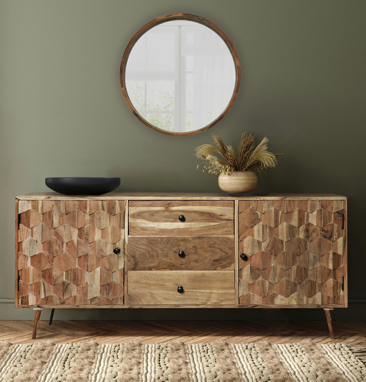 39" Round Mirror, Brown